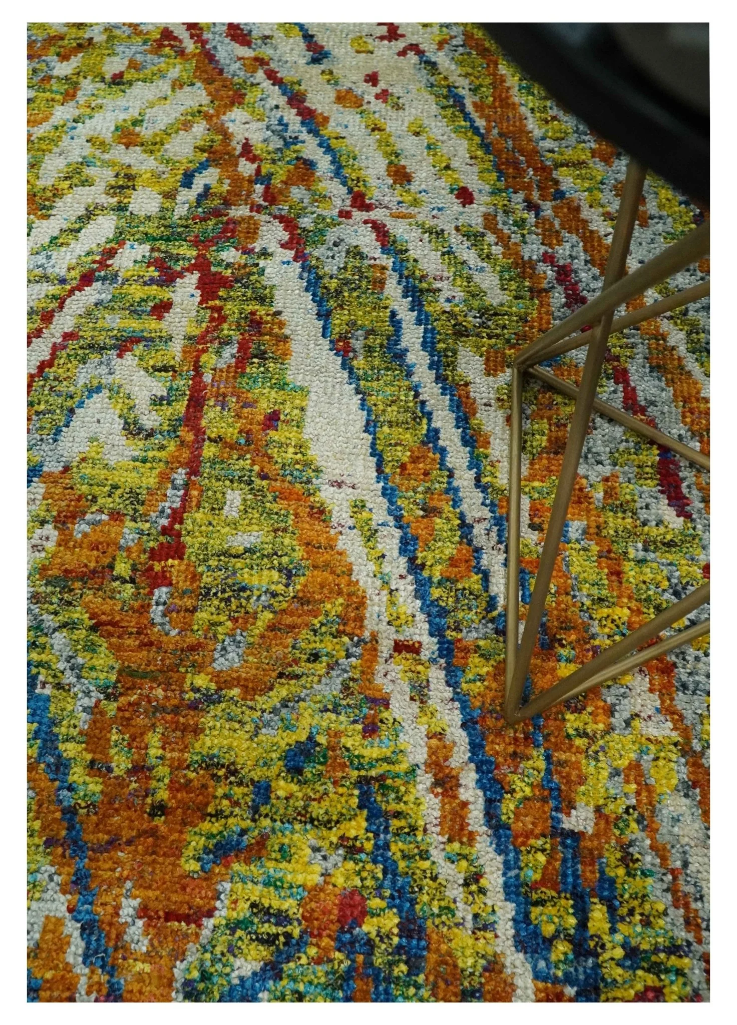 5x8 Hand Knotted Multicolor Modern Abstract Contemporary Recycled Silk Area Rug | OP111 - Image 5