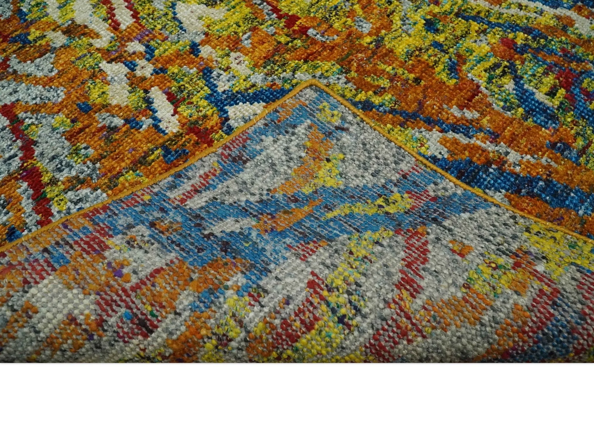 5x8 Hand Knotted Multicolor Modern Abstract Contemporary Recycled Silk Area Rug | OP111 - Image 7