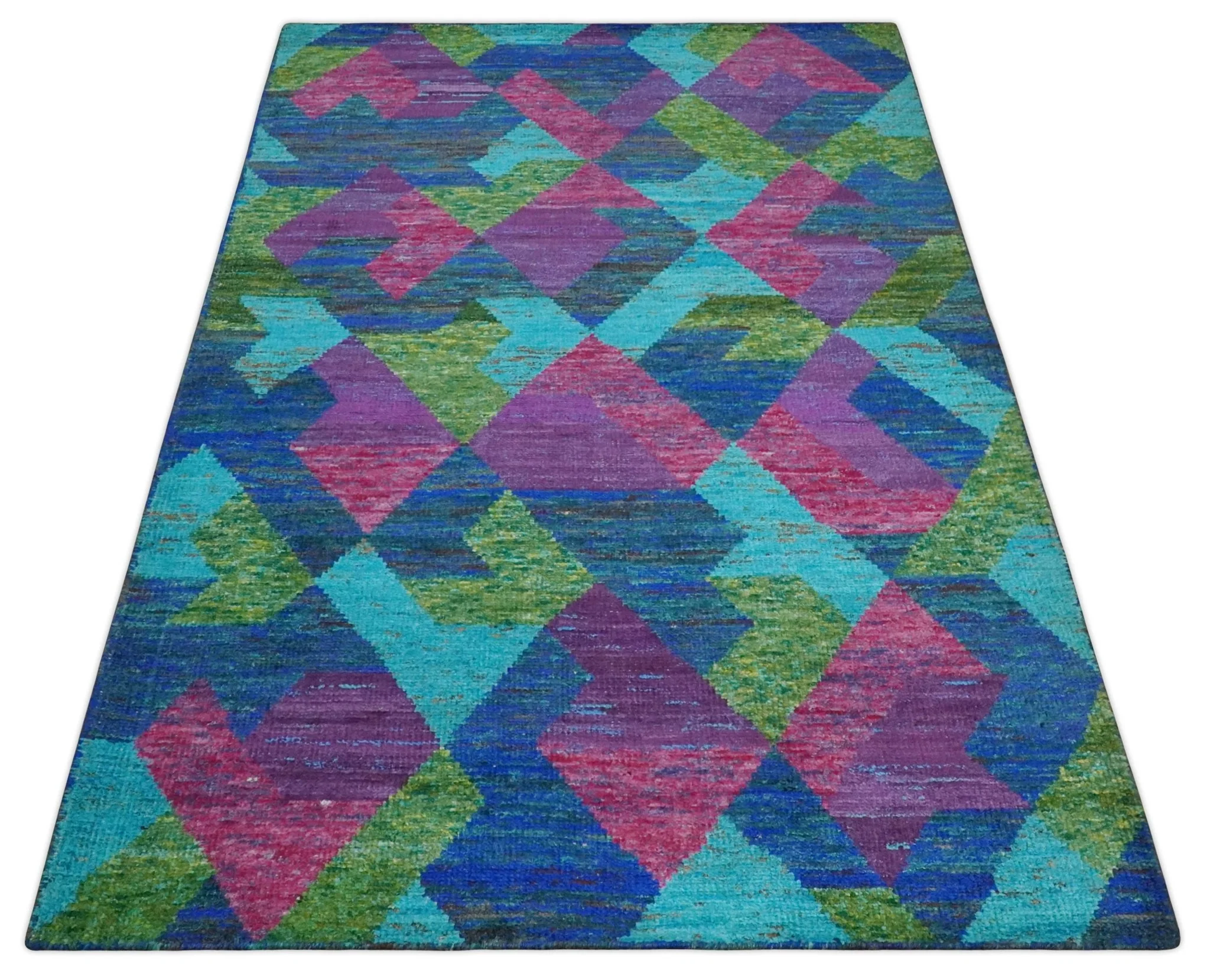 5x8 Hand Knotted Multicolor Modern Geometric Contemporary Recycled Silk Area Rug | OP78 - Image 10