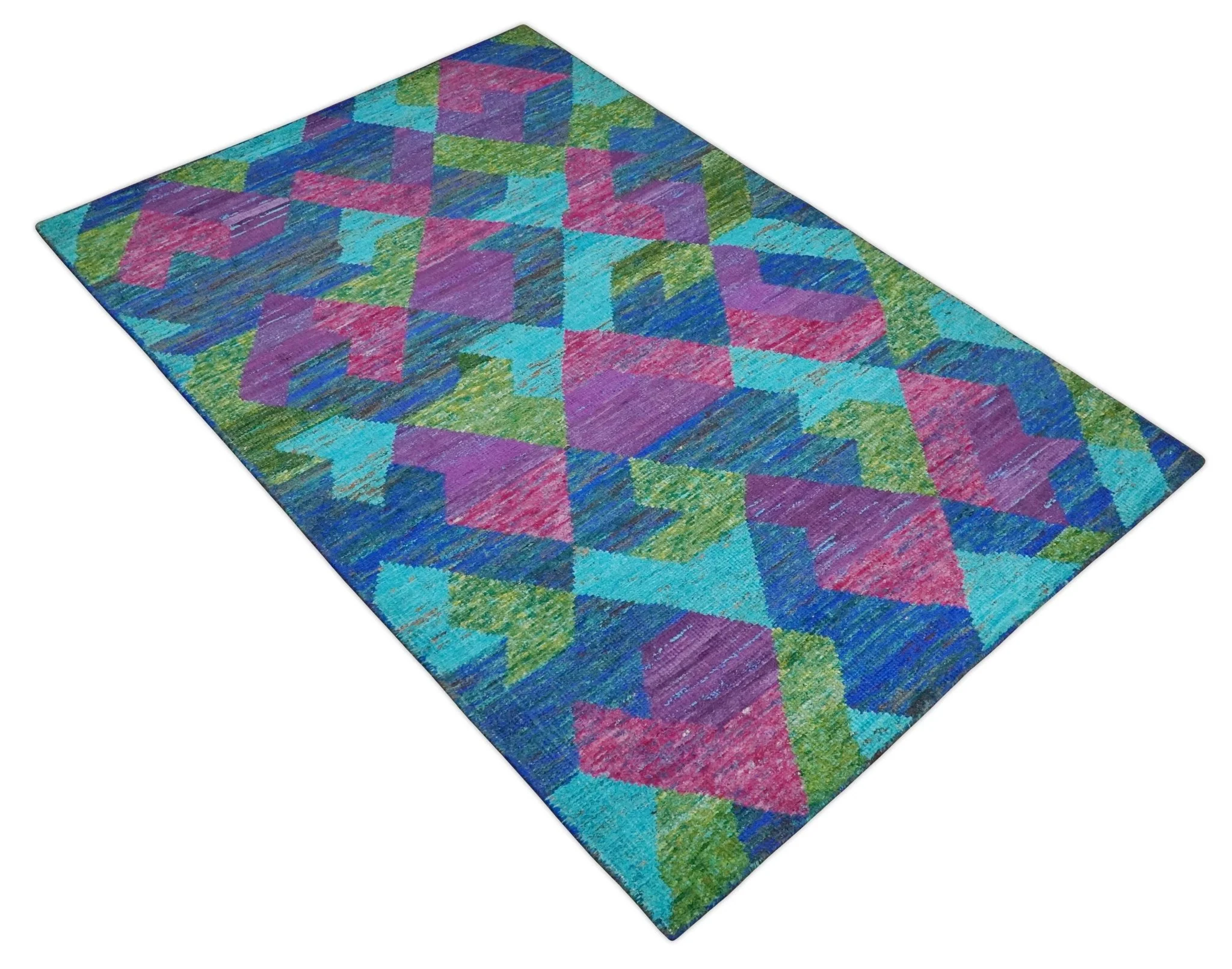 5x8 Hand Knotted Multicolor Modern Geometric Contemporary Recycled Silk Area Rug | OP78 - Image 11