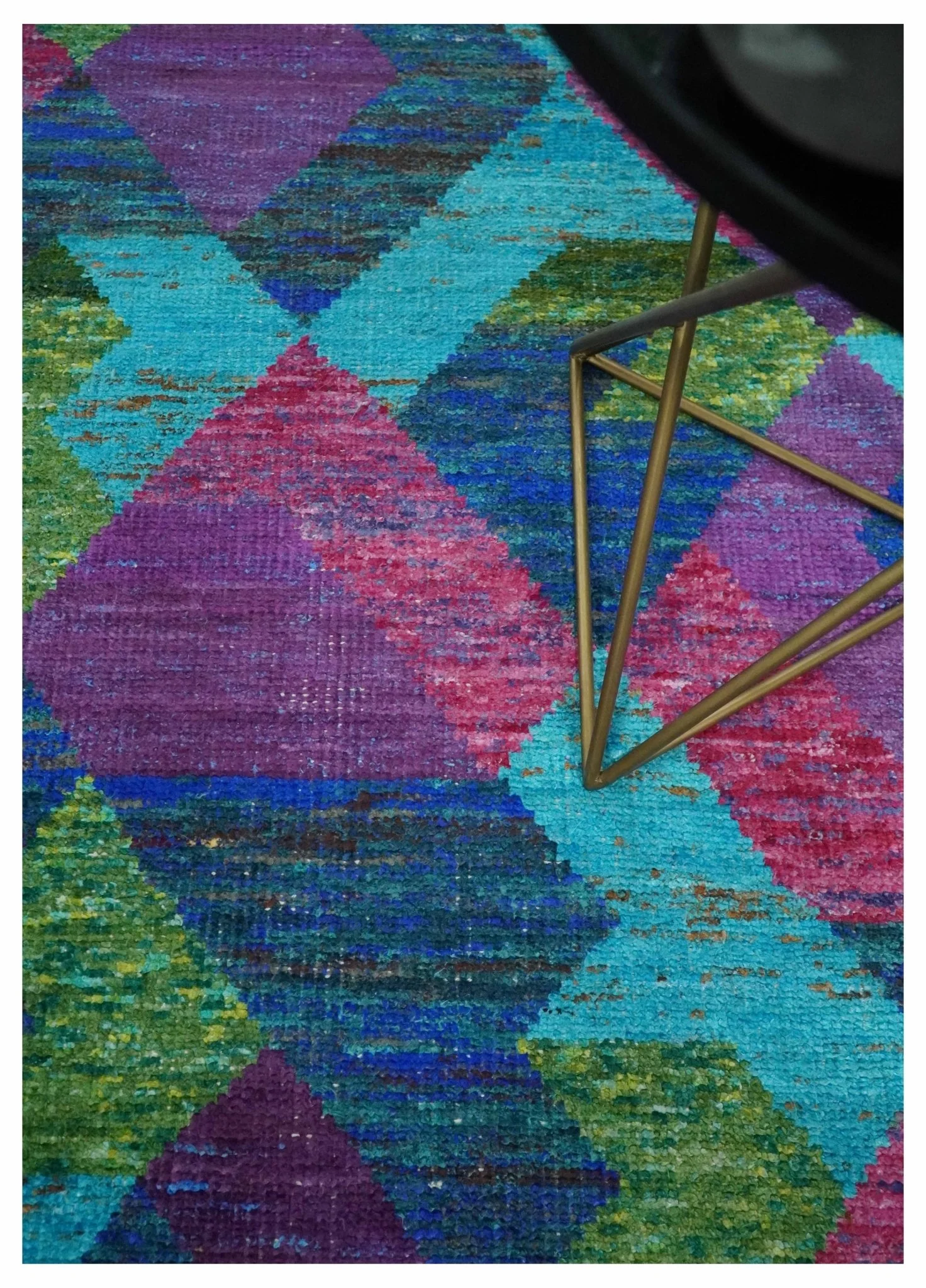 5x8 Hand Knotted Multicolor Modern Geometric Contemporary Recycled Silk Area Rug | OP78 - Image 5