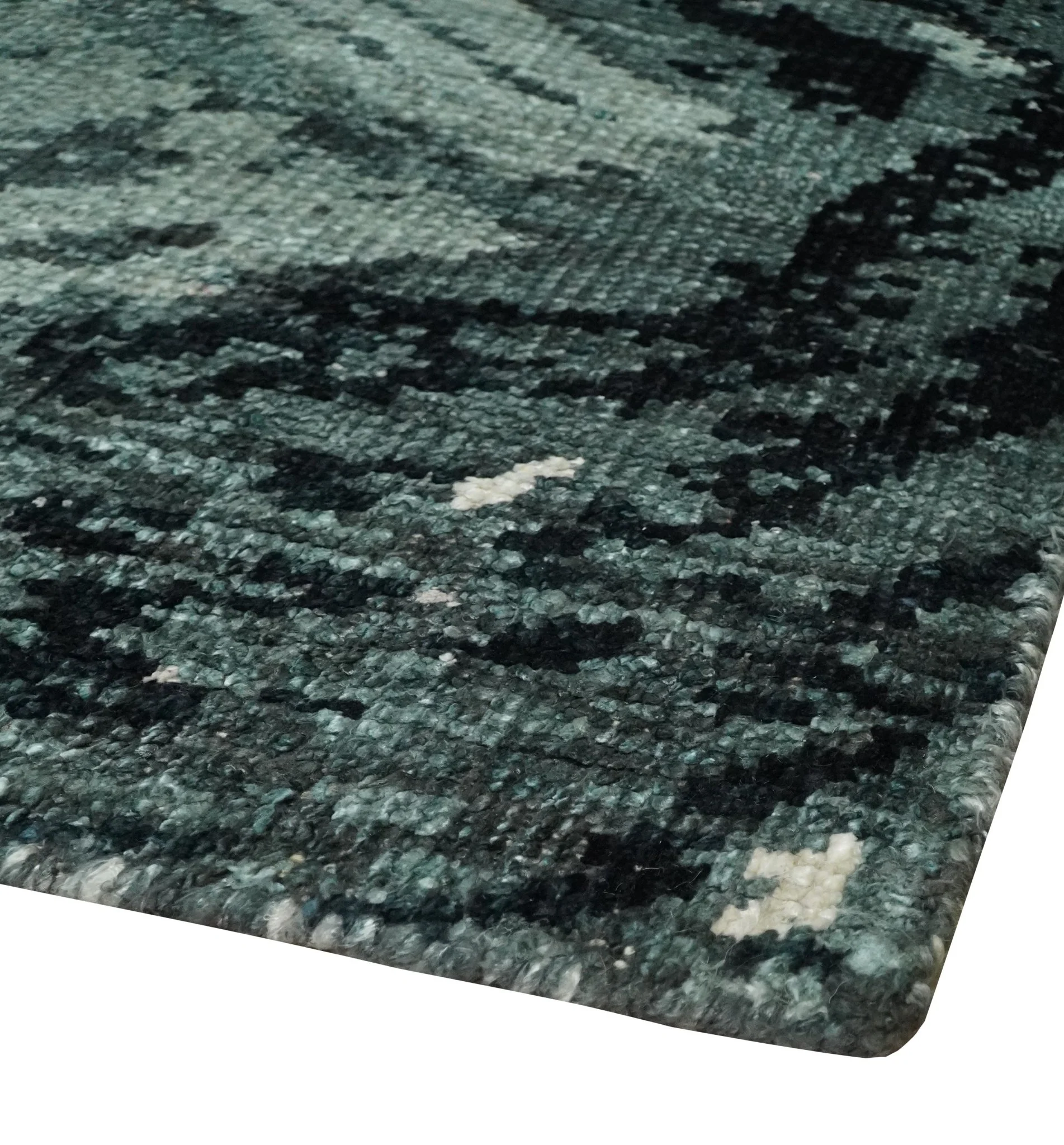5x8 Hand Knotted Teal, Black and Ivory Antique Persian Style Contemporary Bamboo Silk Area Rug | OP75 - Image 3