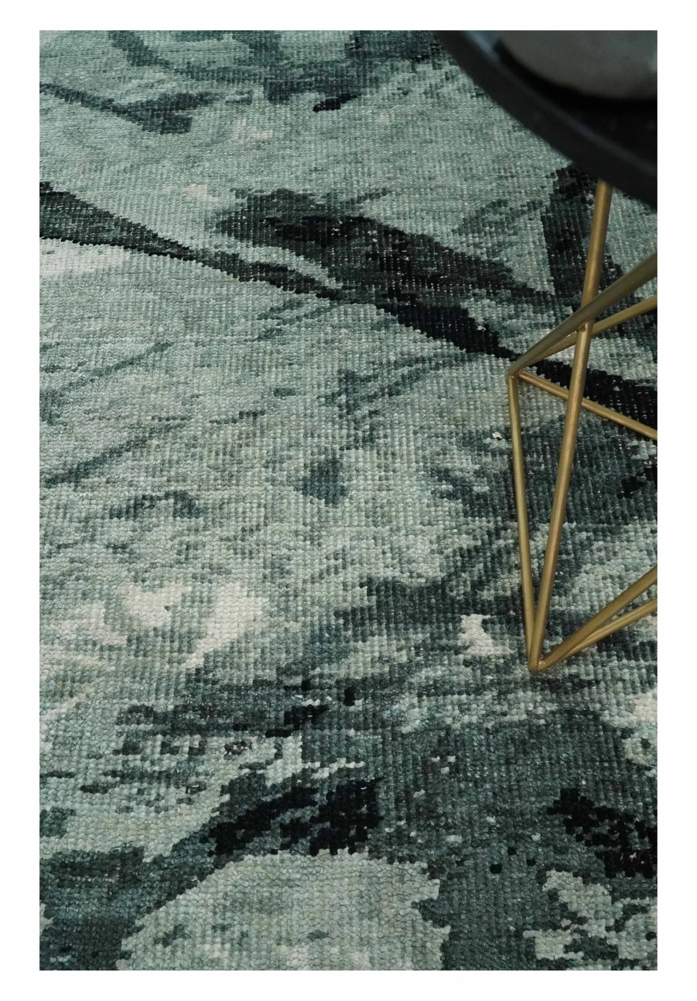 5x8 Hand Knotted Teal, Black and Ivory Antique Persian Style Contemporary Bamboo Silk Area Rug | OP75 - Image 5