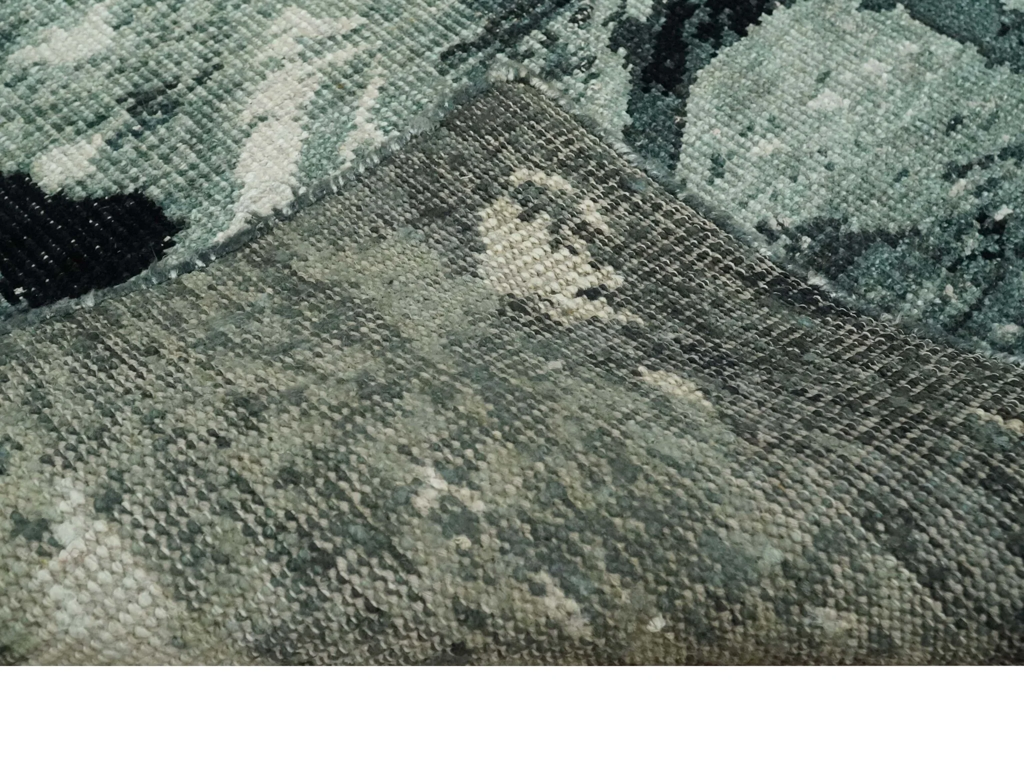 5x8 Hand Knotted Teal, Black and Ivory Antique Persian Style Contemporary Bamboo Silk Area Rug | OP75 - Image 7