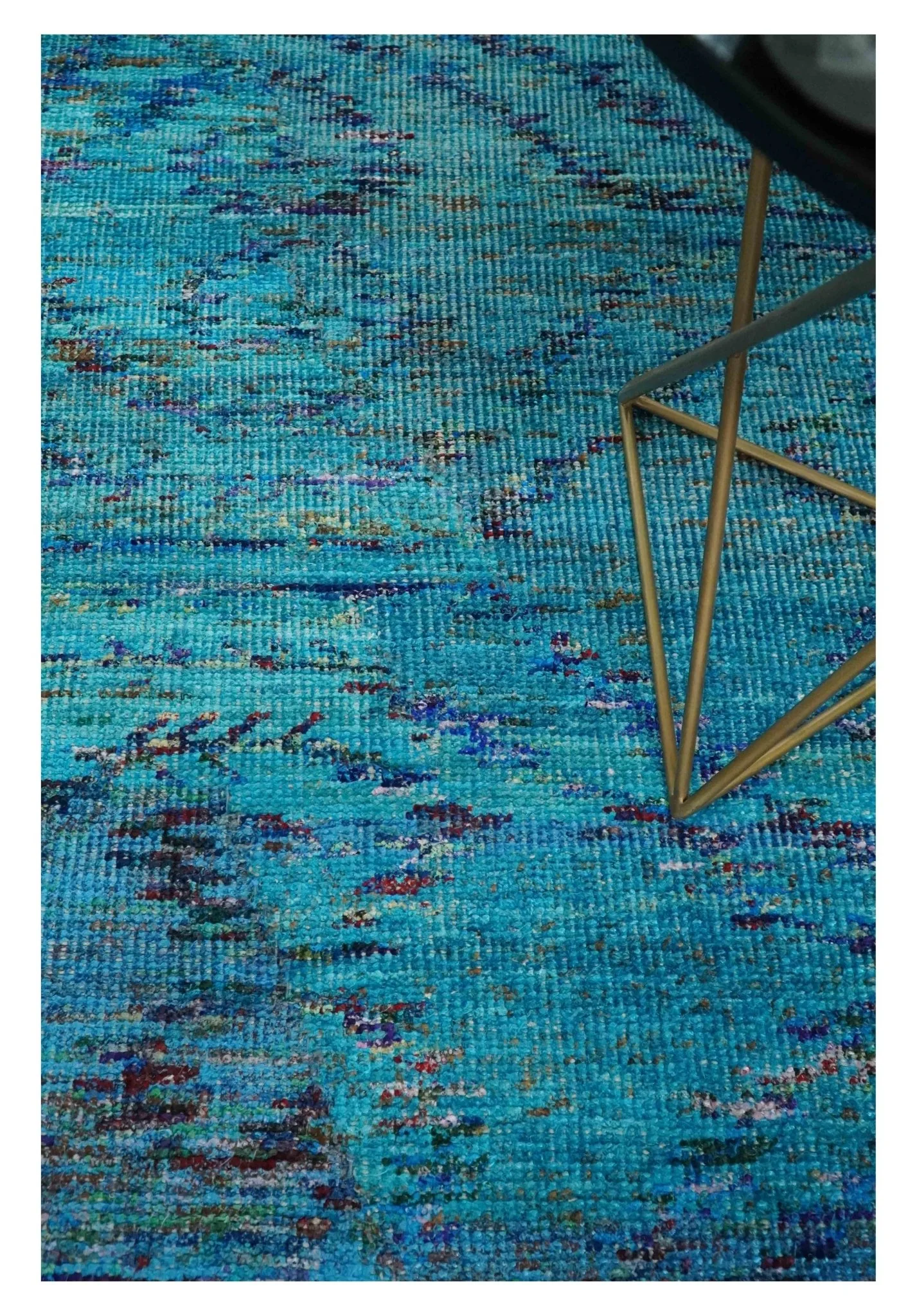 5x8 Hand Knotted Teal Blue and Violet Modern Contemporary Southwestern Tribal Trellis Recycled Silk Area Rug | OP112 - Image 4