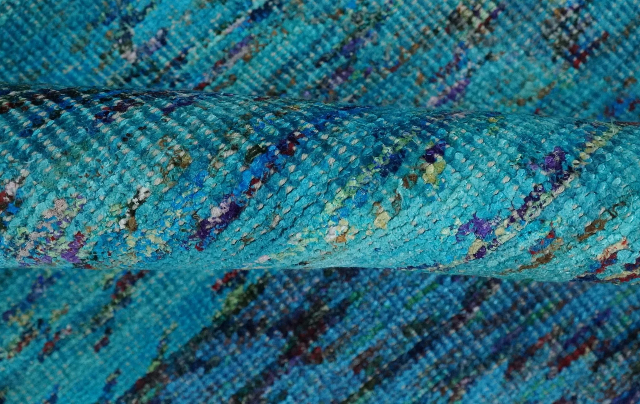 5x8 Hand Knotted Teal Blue and Violet Modern Contemporary Southwestern Tribal Trellis Recycled Silk Area Rug | OP112 - Image 6