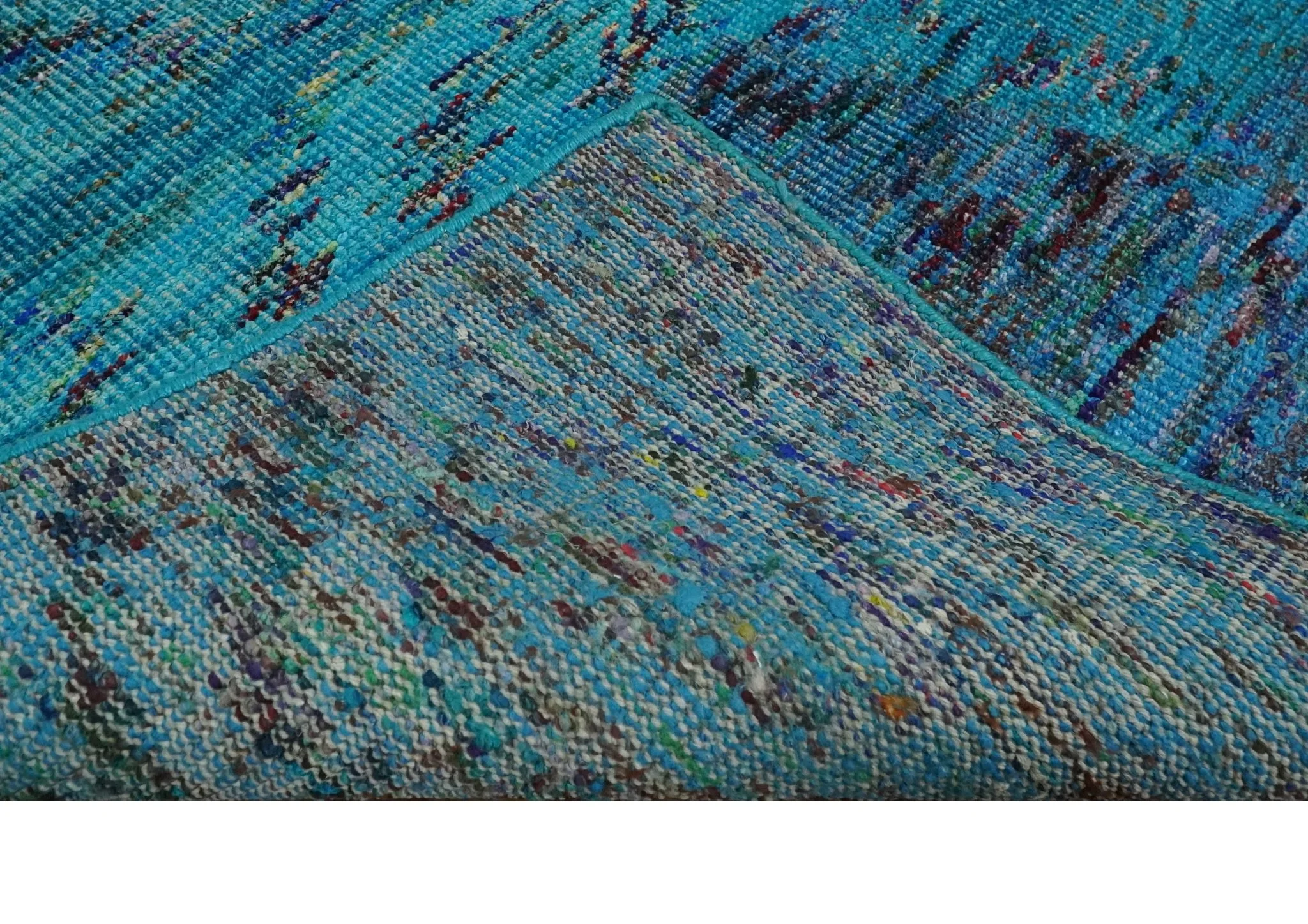 5x8 Hand Knotted Teal Blue and Violet Modern Contemporary Southwestern Tribal Trellis Recycled Silk Area Rug | OP112 - Image 7
