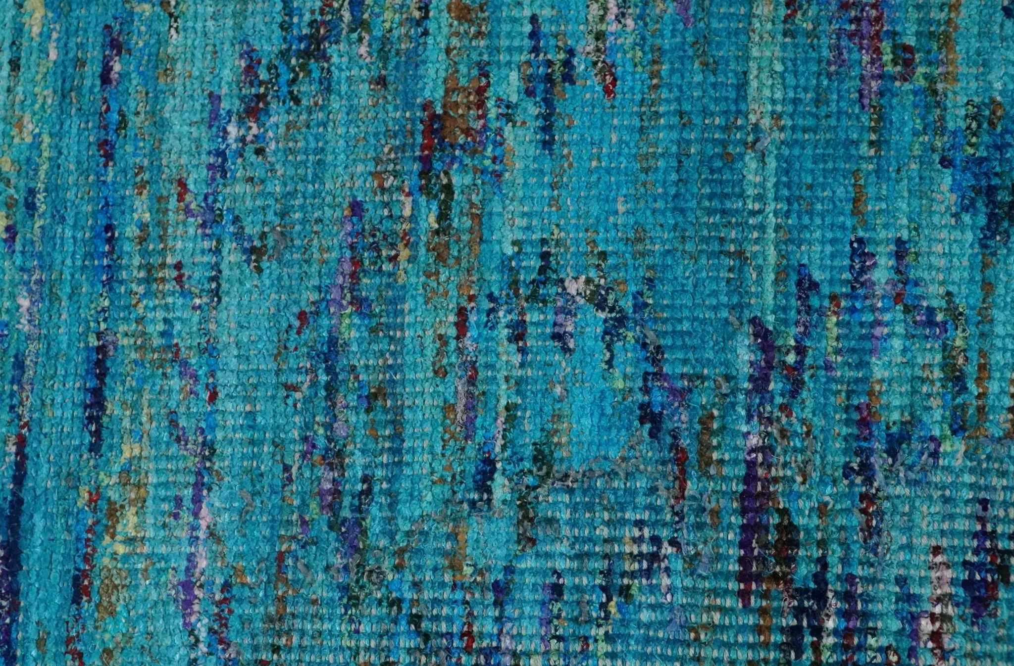 5x8 Hand Knotted Teal Blue and Violet Modern Contemporary Southwestern Tribal Trellis Recycled Silk Area Rug | OP112 - Image 9