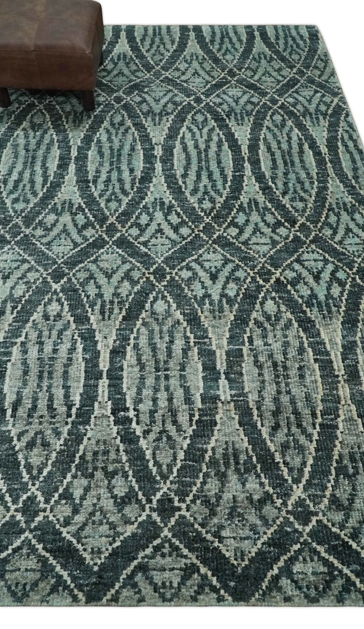 5x8 Hand Knotted Teal, Ivory and Blue Modern Style Contemporary Recycled Silk Area Rug | OP109 - Image 3