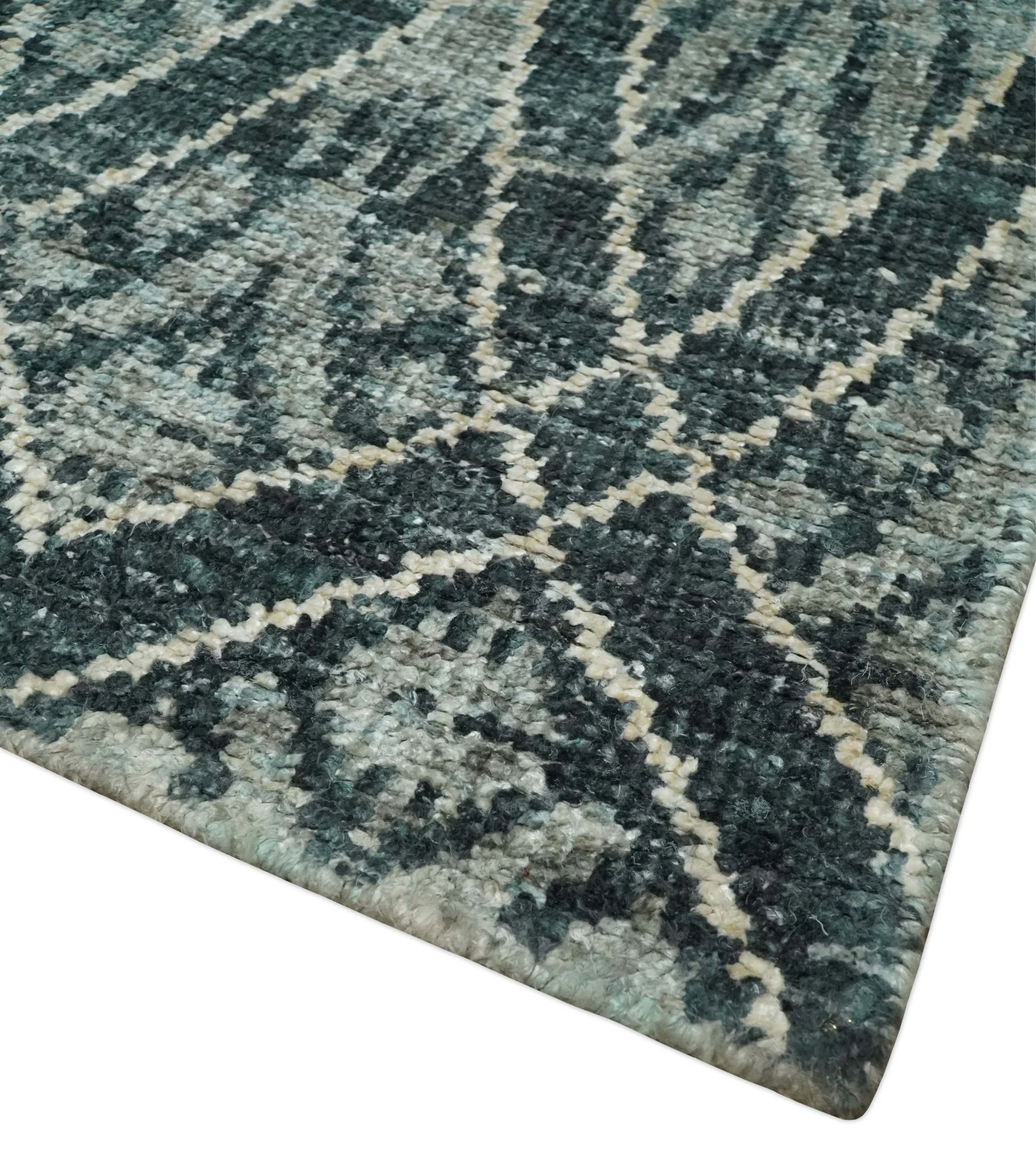 5x8 Hand Knotted Teal, Ivory and Blue Modern Style Contemporary Recycled Silk Area Rug | OP109 - Image 5