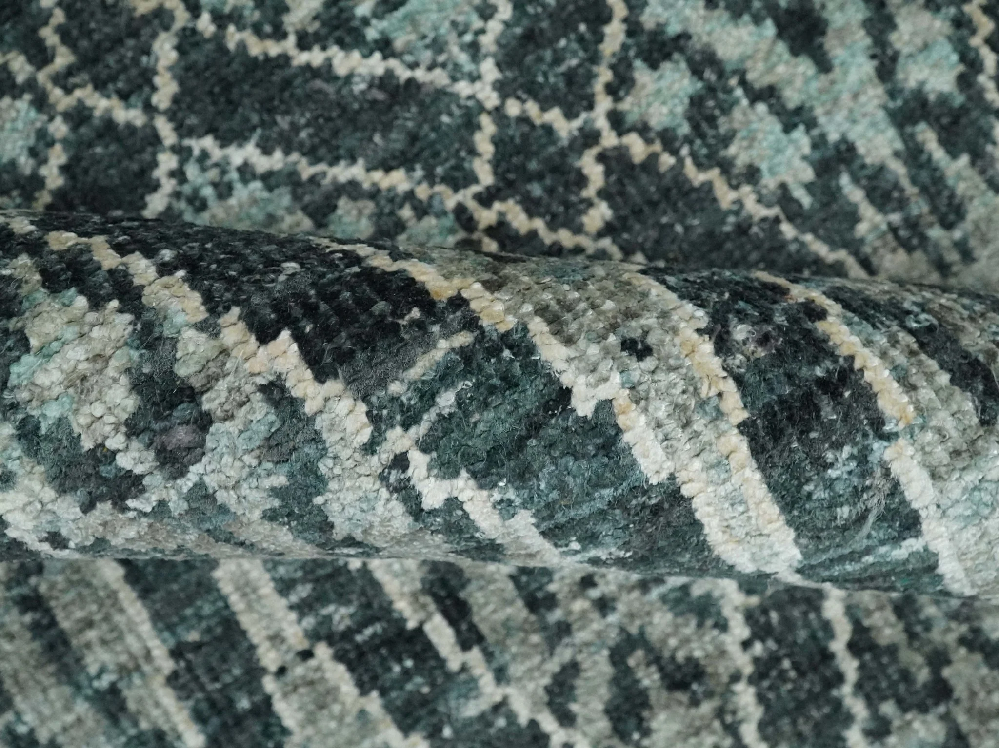 5x8 Hand Knotted Teal, Ivory and Blue Modern Style Contemporary Recycled Silk Area Rug | OP109 - Image 6