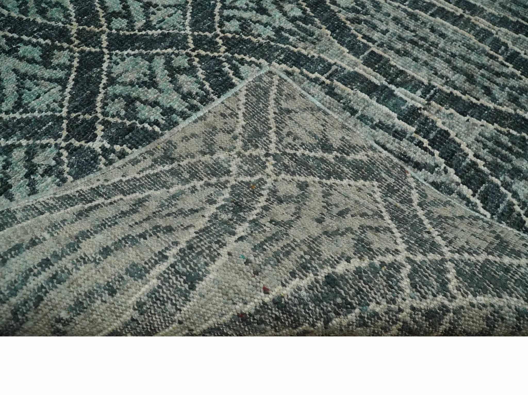 5x8 Hand Knotted Teal, Ivory and Blue Modern Style Contemporary Recycled Silk Area Rug | OP109 - Image 7