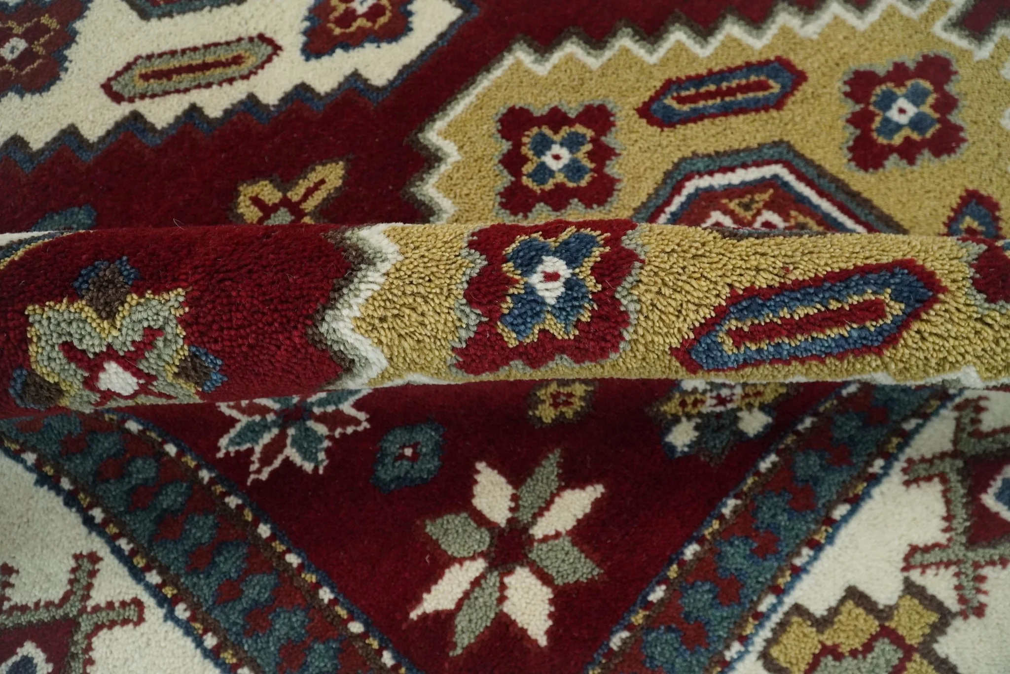 6x8 Hand Knotted Antique Kazak Red and Ivory Traditional Tribal Armenian Rug | KZA14 - Image 10