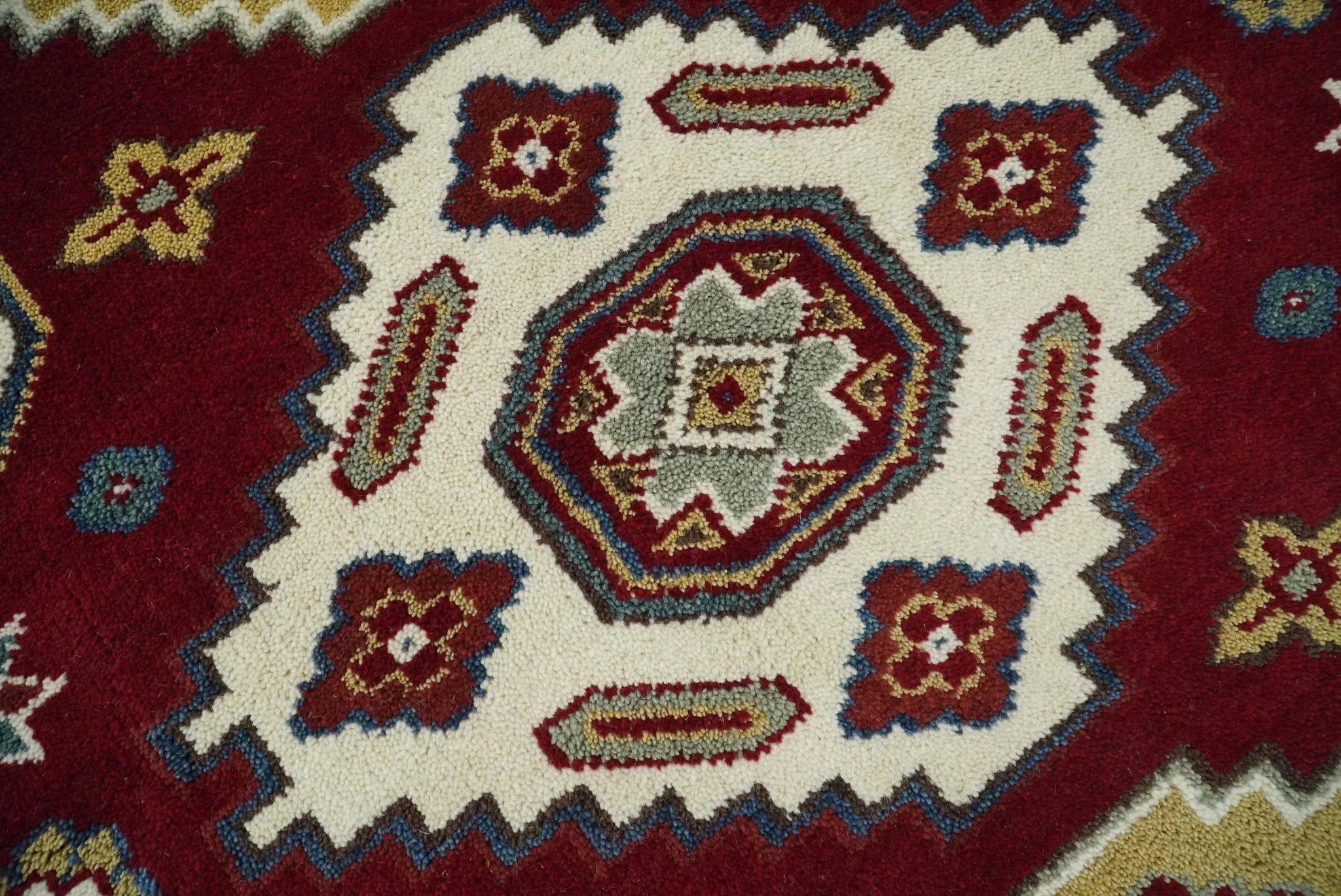 6x8 Hand Knotted Antique Kazak Red and Ivory Traditional Tribal Armenian Rug | KZA14 - Image 2