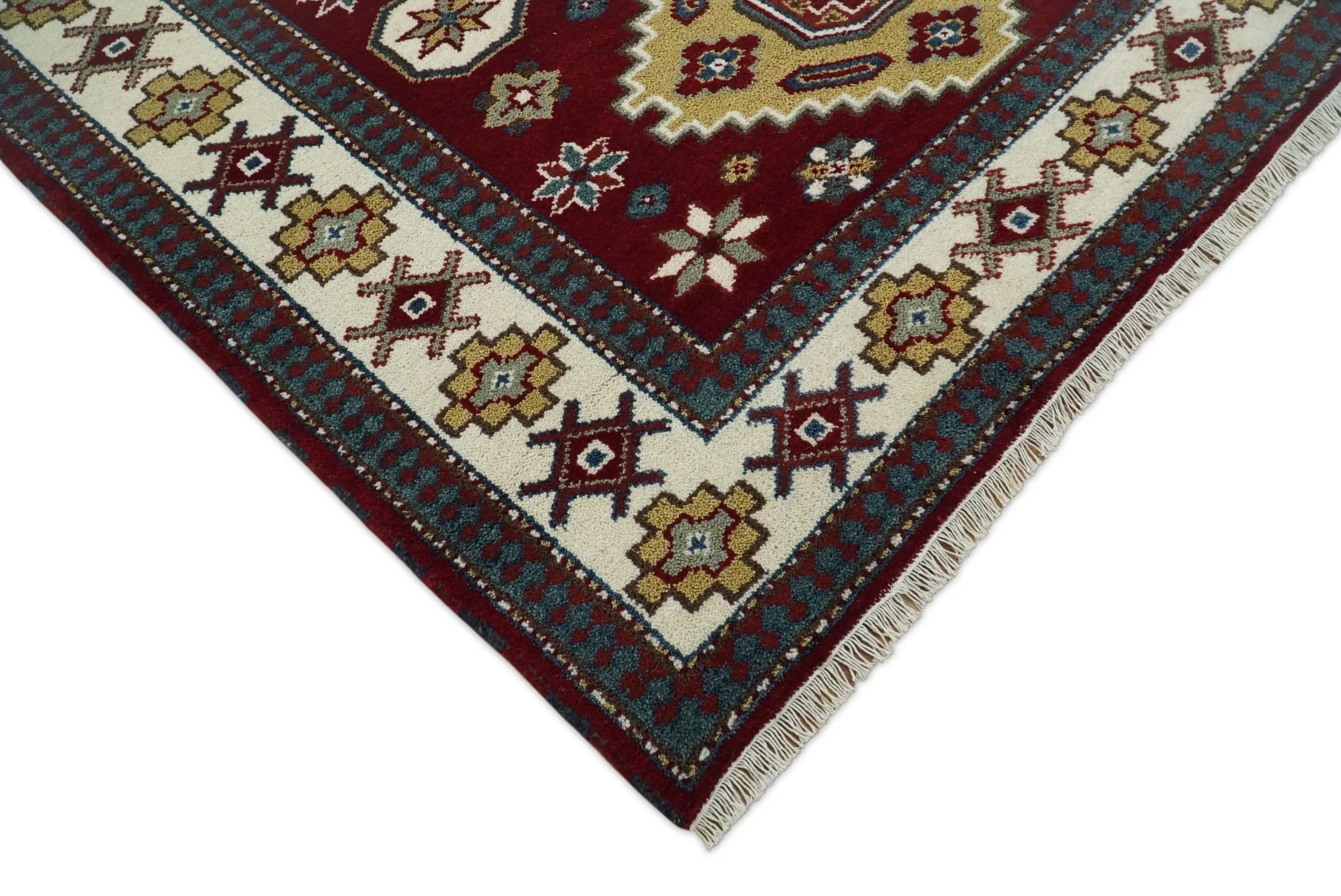 6x8 Hand Knotted Antique Kazak Red and Ivory Traditional Tribal Armenian Rug | KZA14 - Image 3