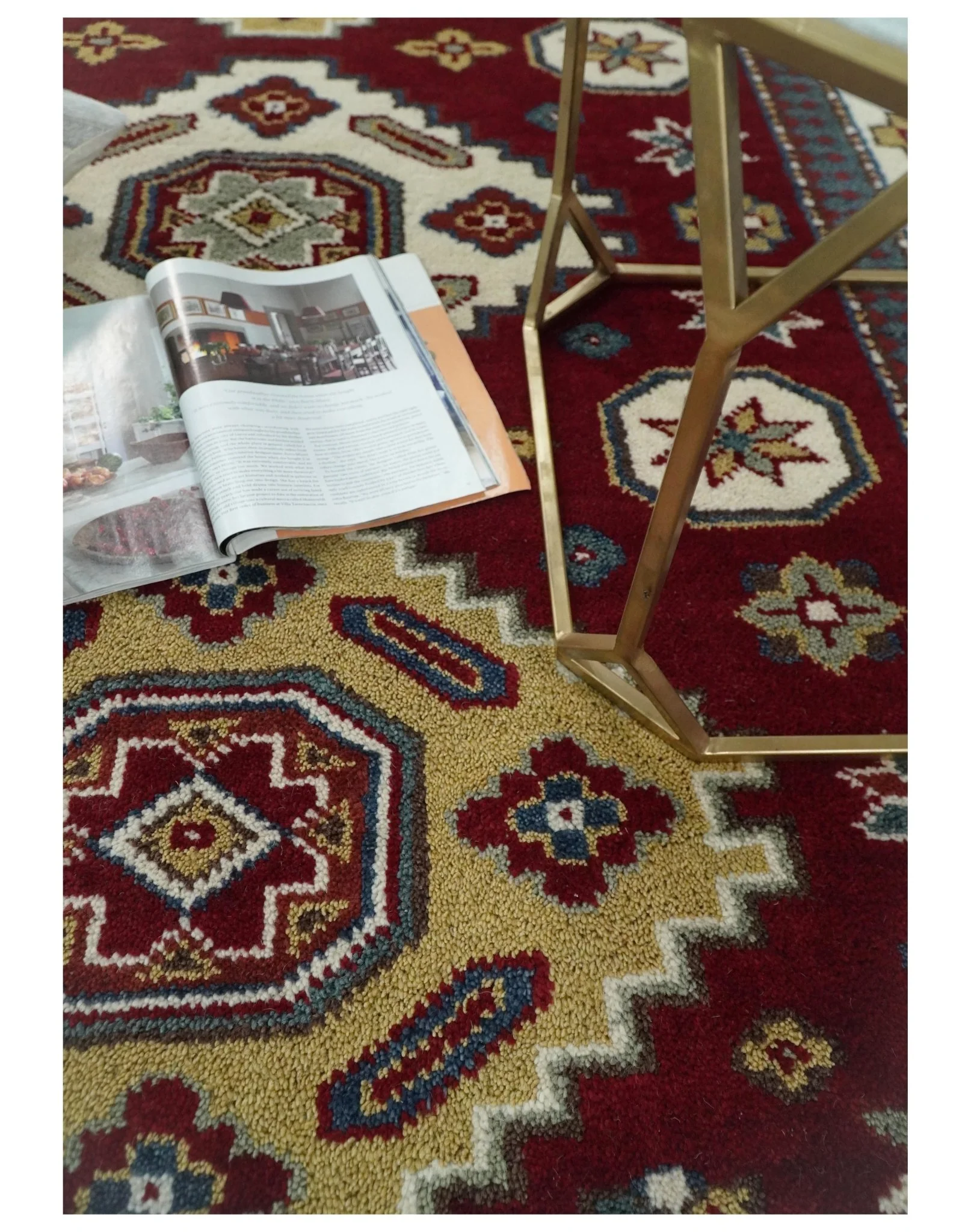 6x8 Hand Knotted Antique Kazak Red and Ivory Traditional Tribal Armenian Rug | KZA14 - Image 6
