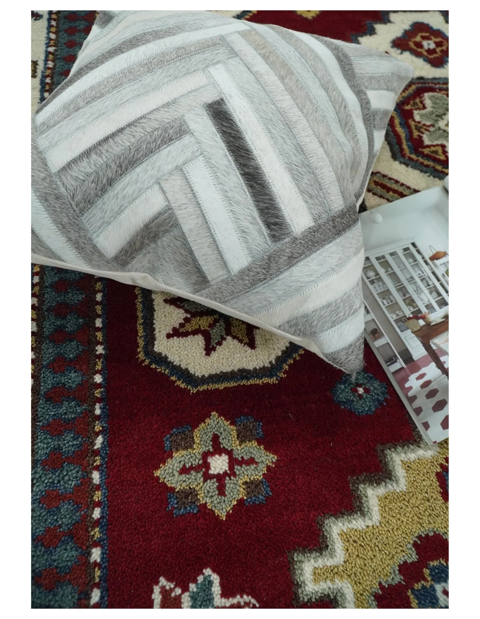 6x8 Hand Knotted Antique Kazak Red and Ivory Traditional Tribal Armenian Rug | KZA14 - Image 7