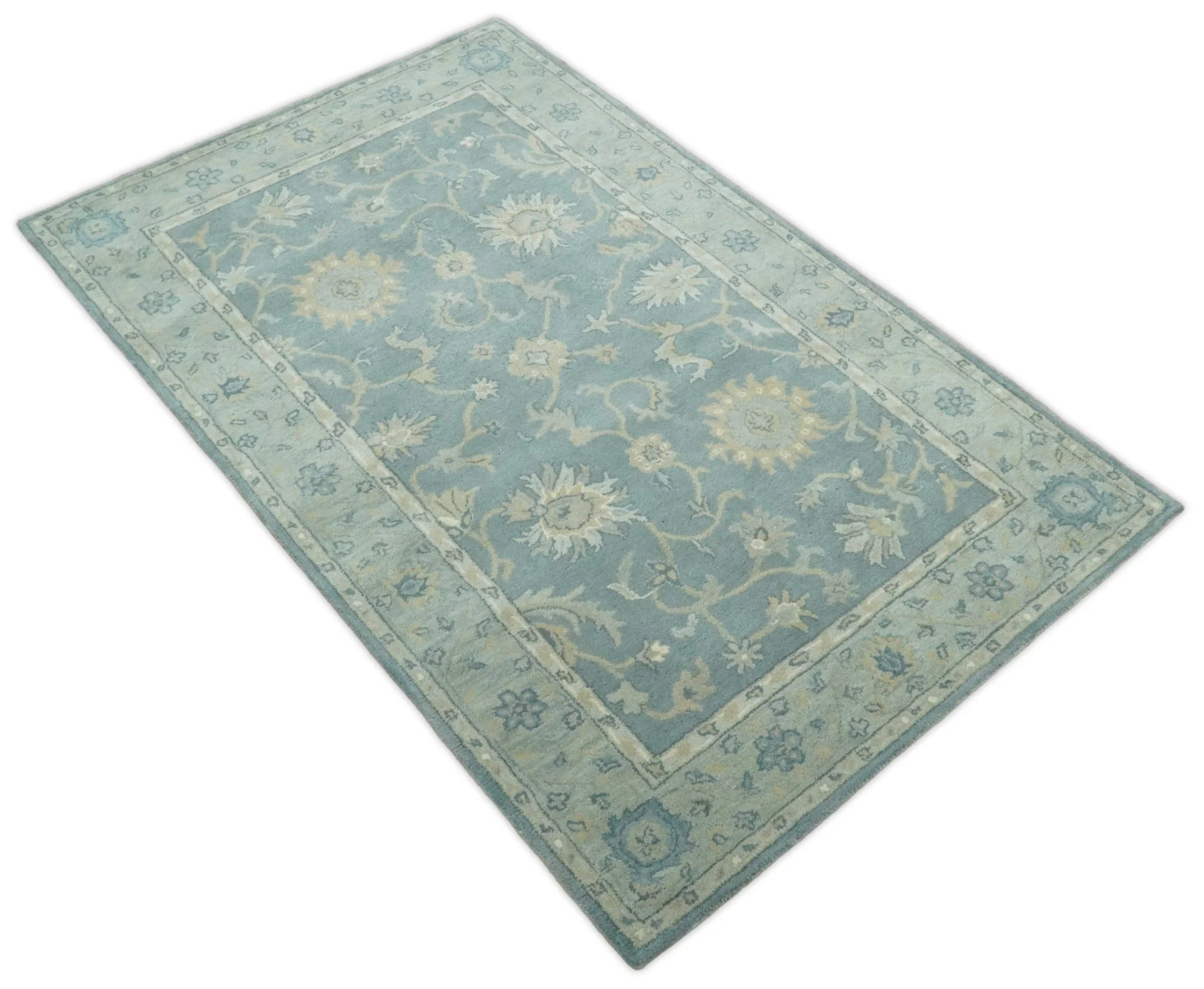 5x8 and 9x12 Handmade Classic Vintage Design Blue and Silver Wool Area Rug | TRDCP12158 - Image 11
