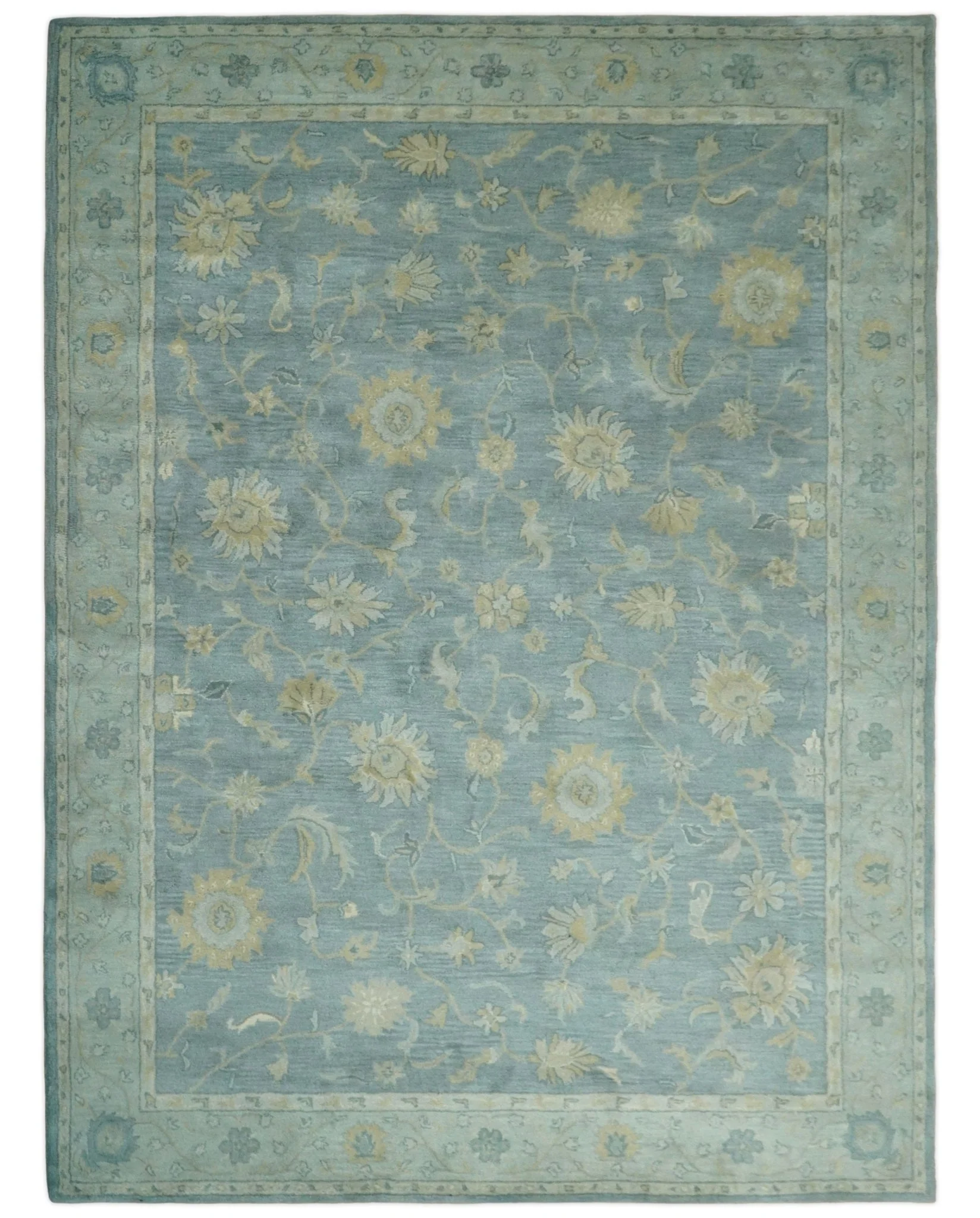 5x8 and 9x12 Handmade Classic Vintage Design Blue and Silver Wool Area Rug | TRDCP12158 - Image 12