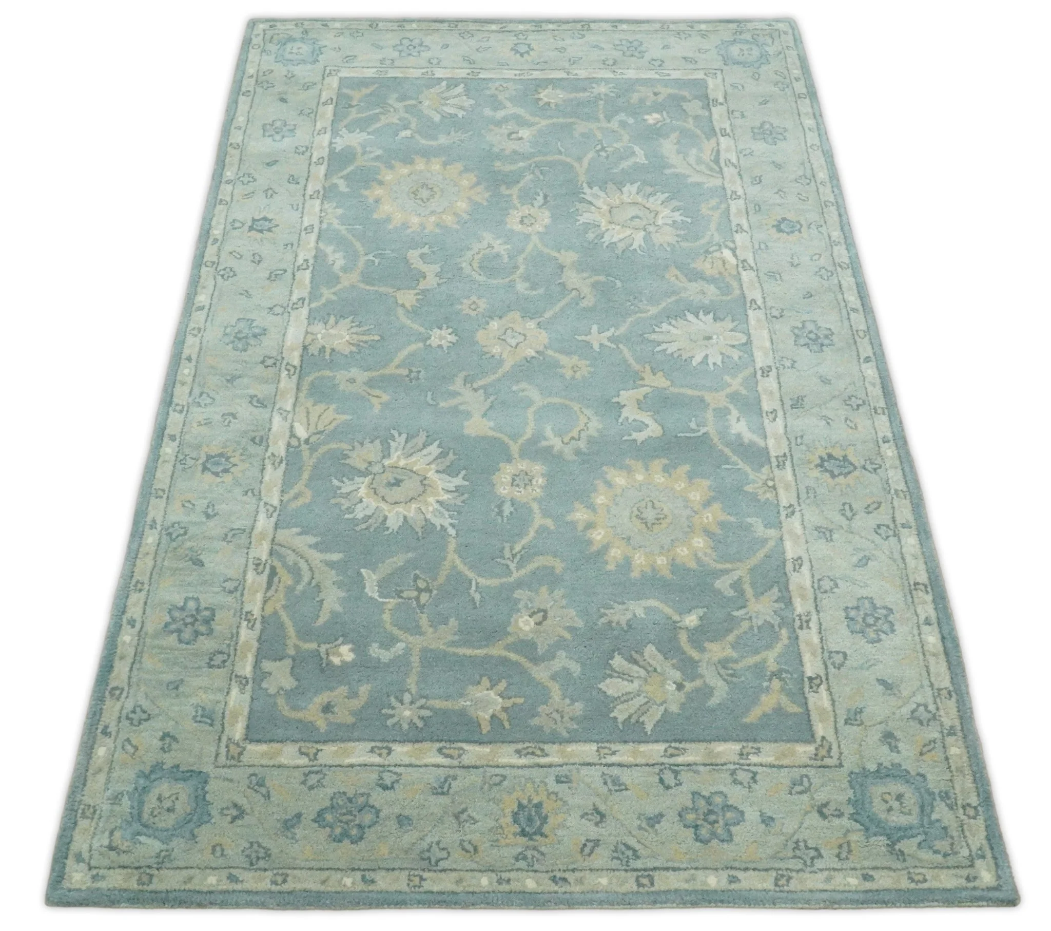 5x8 and 9x12 Handmade Classic Vintage Design Blue and Silver Wool Area Rug | TRDCP12158 - Image 3