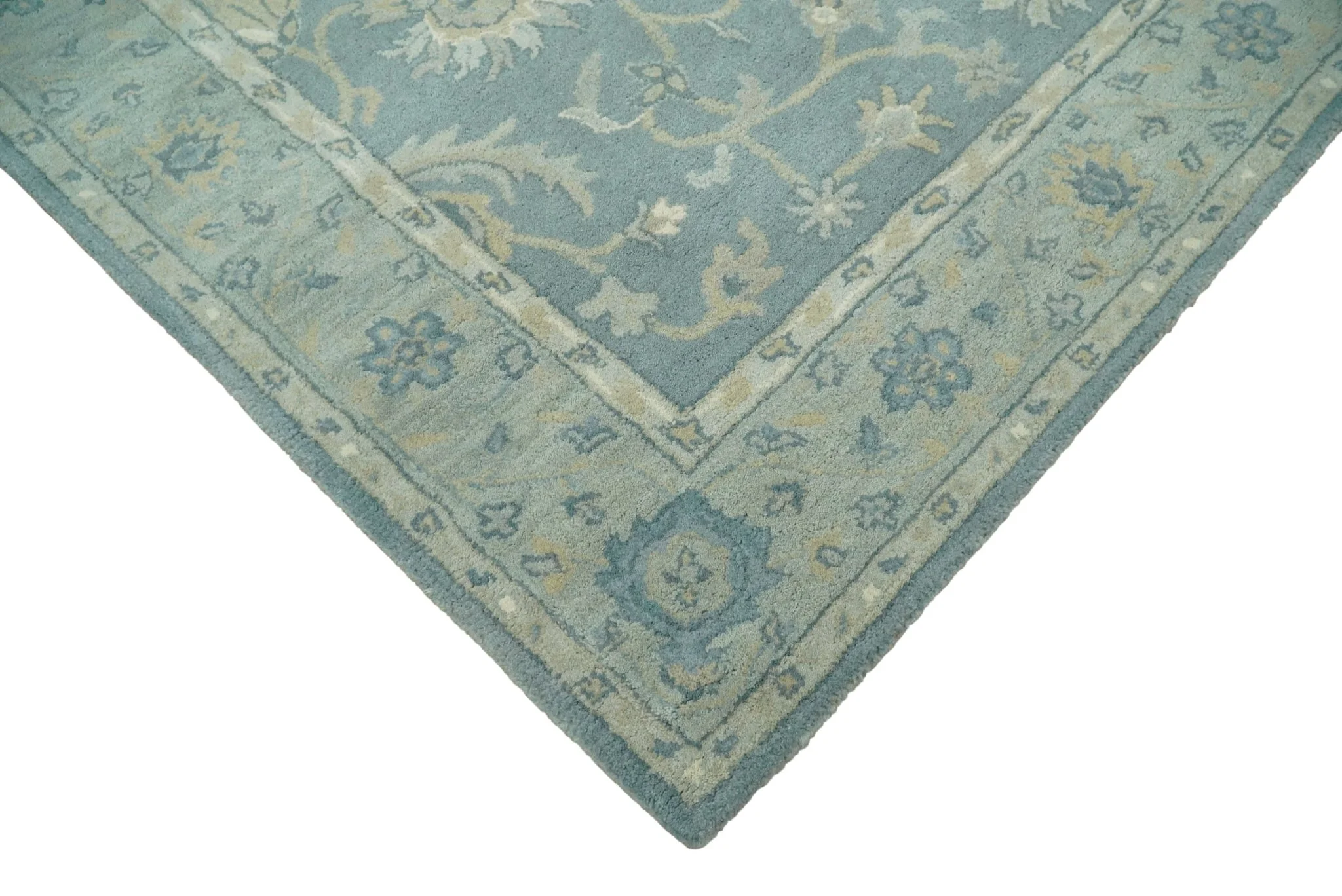 5x8 and 9x12 Handmade Classic Vintage Design Blue and Silver Wool Area Rug | TRDCP12158 - Image 7