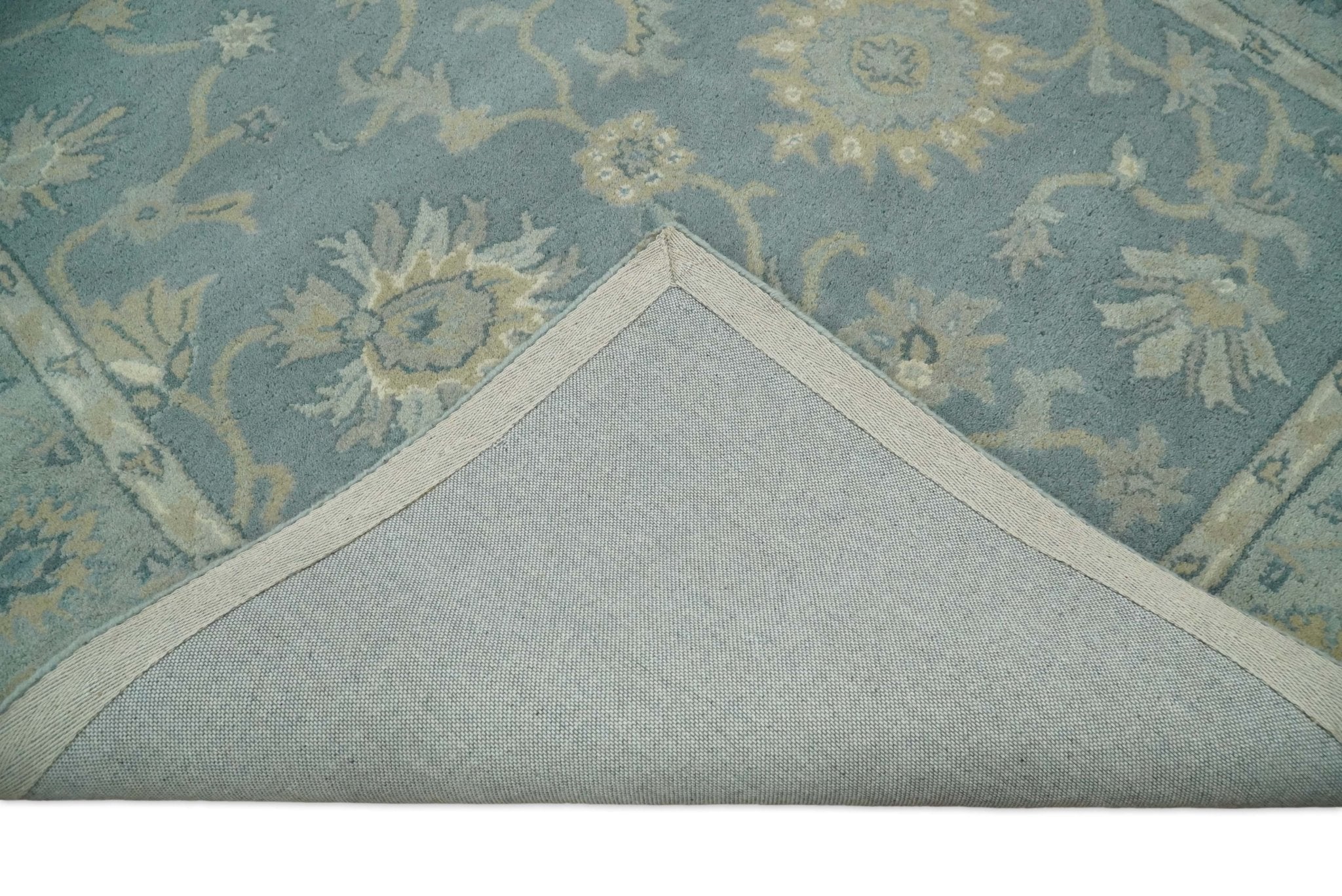 5x8 and 9x12 Handmade Classic Vintage Design Blue and Silver Wool Area Rug | TRDCP12158 - Image 9