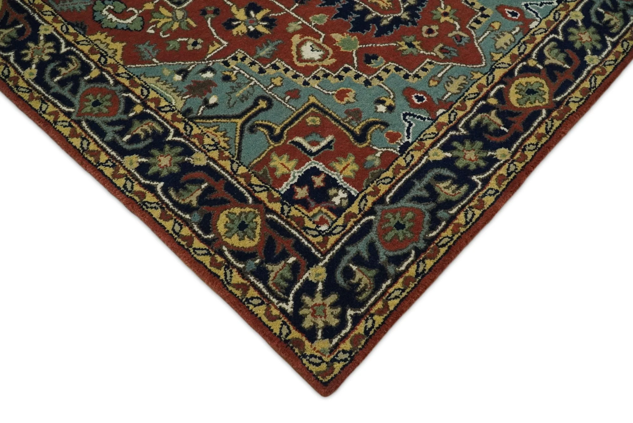 5x8 Handmade Rust and Blue made with fine wool Area Rug |  TRDCP11858 - Image 5