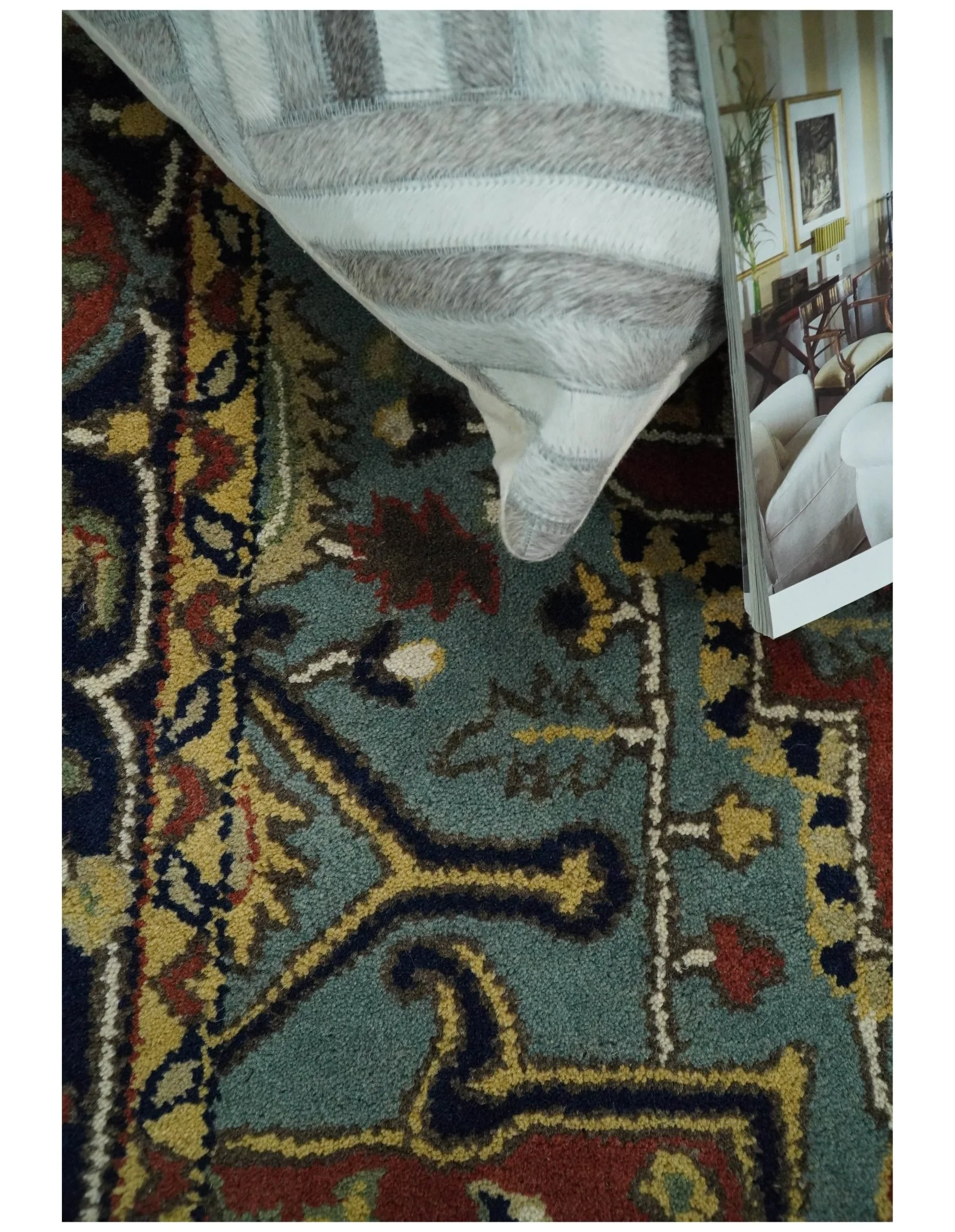 5x8 Handmade Rust and Blue made with fine wool Area Rug |  TRDCP11858 - Image 7
