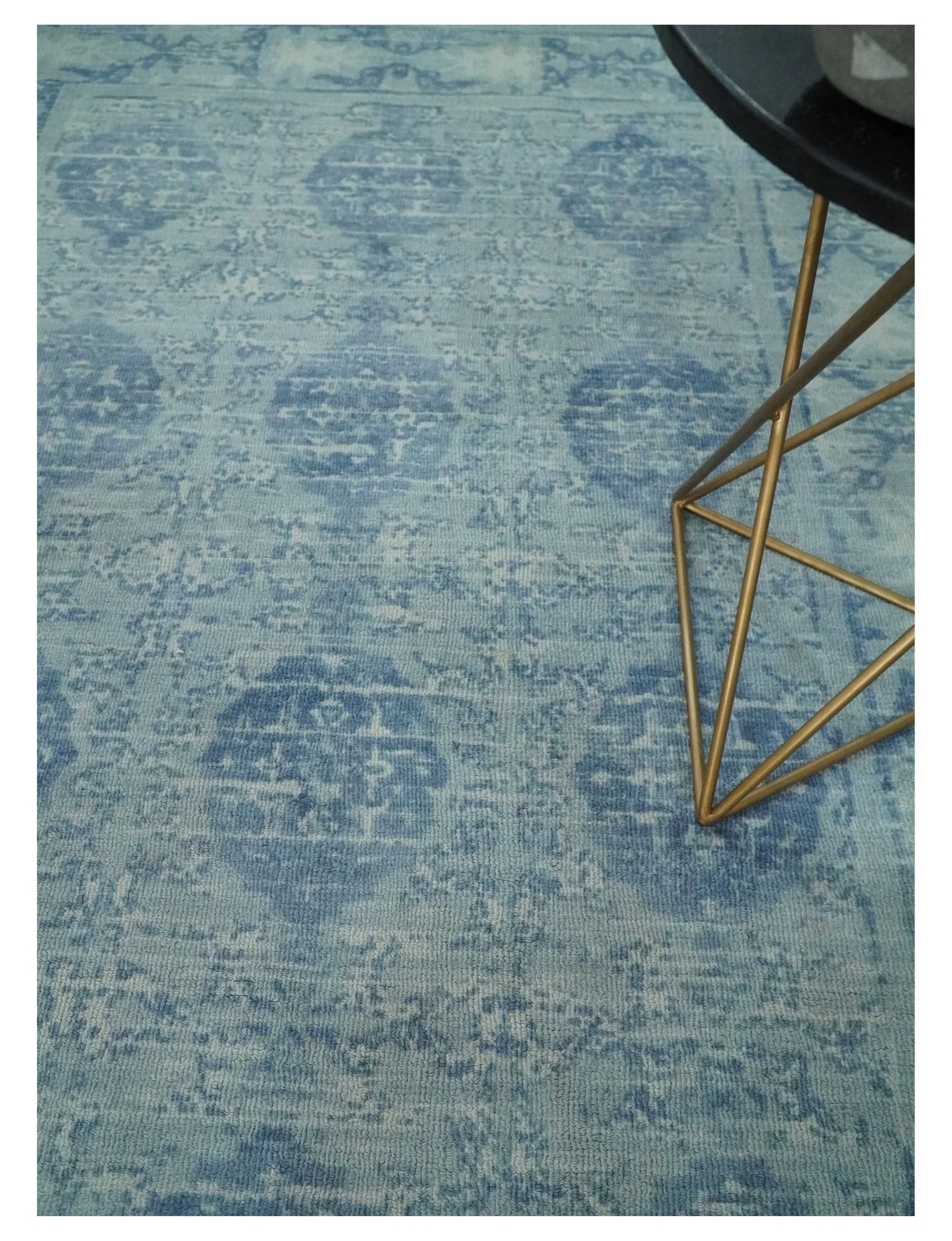 5x8 Ivory and Blue Traditional Ikat design Hand Tufted Wool Area Rug - Image 2