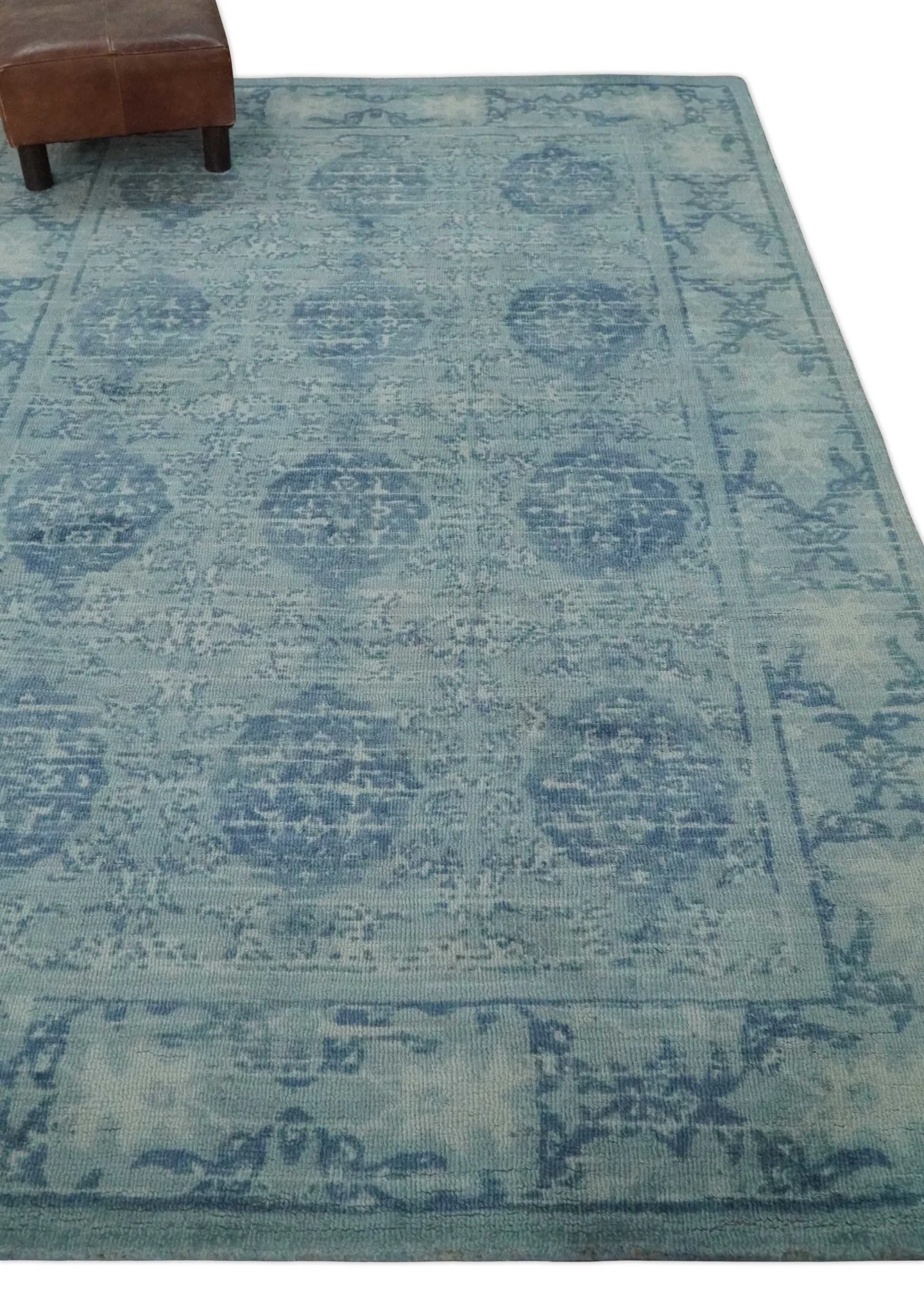 5x8 Ivory and Blue Traditional Ikat design Hand Tufted Wool Area Rug - Image 3