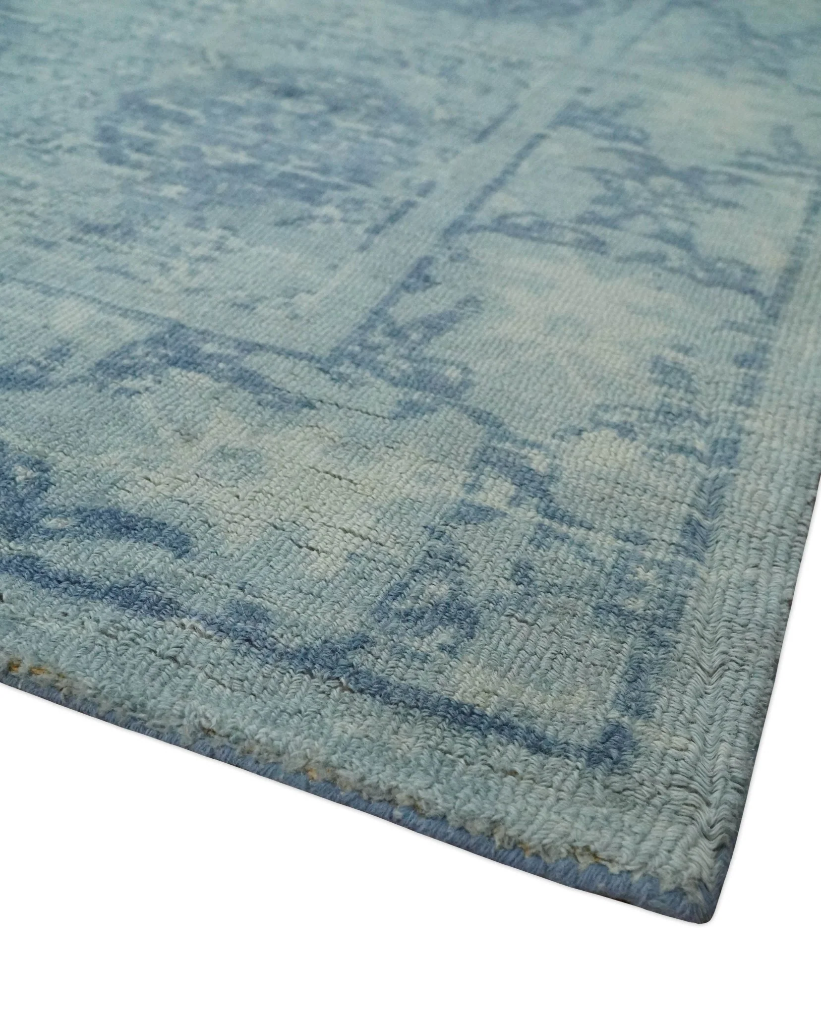 5x8 Ivory and Blue Traditional Ikat design Hand Tufted Wool Area Rug - Image 5