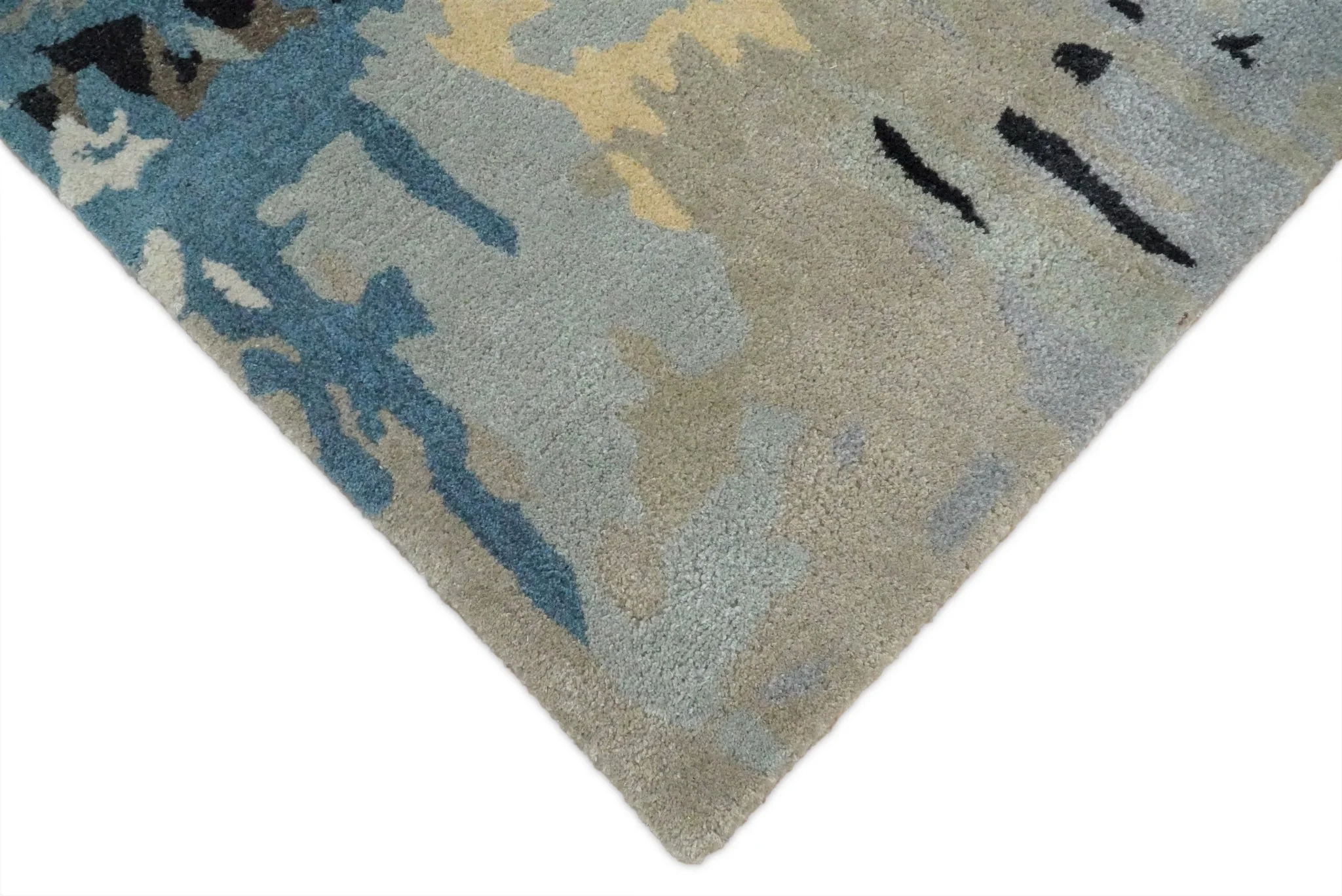5x8 Blue and Silver Abstract Handmade Wool and Art Silk Area Rug - Image 3