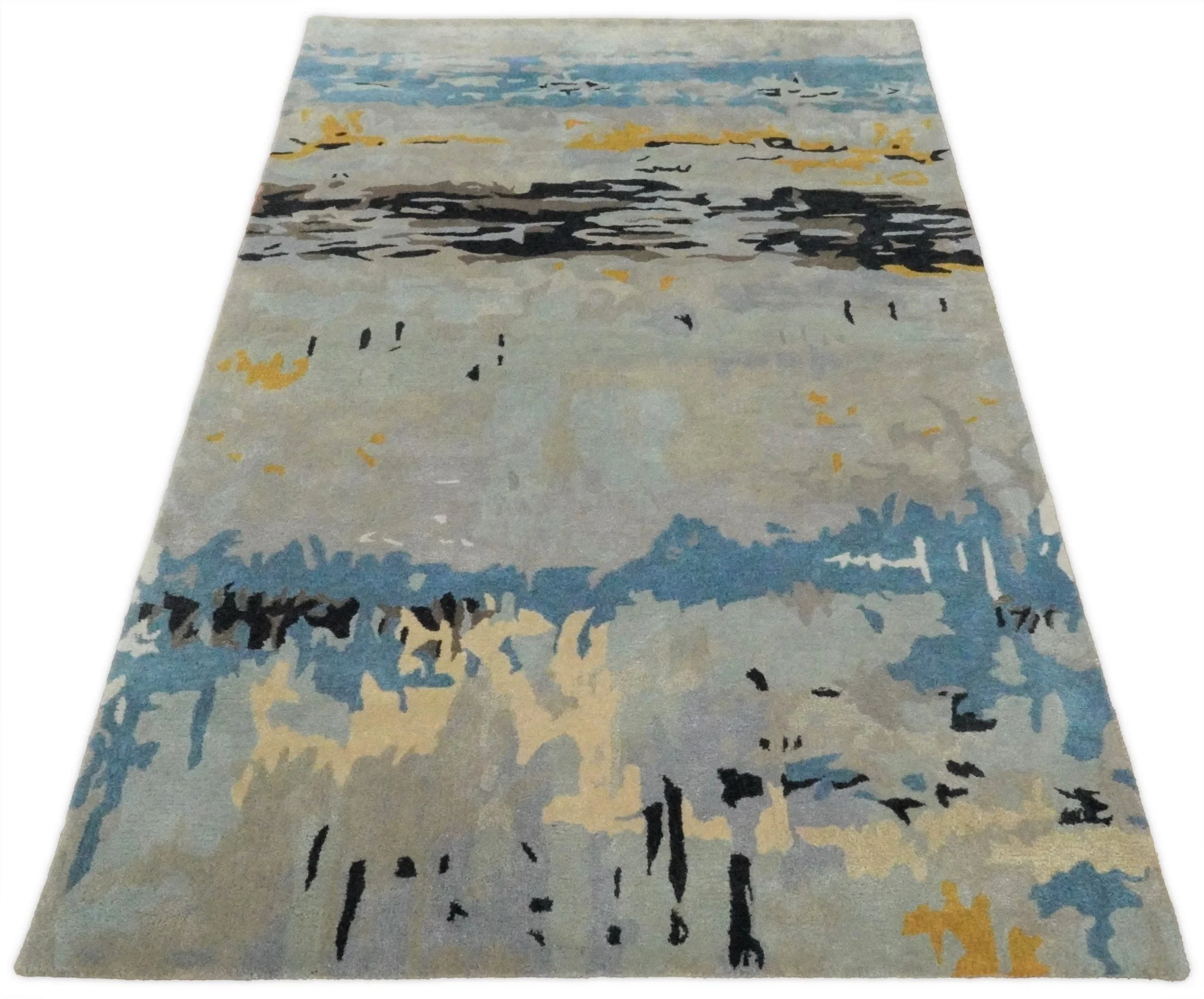 5x8 Blue and Silver Abstract Handmade Wool and Art Silk Area Rug - Image 5