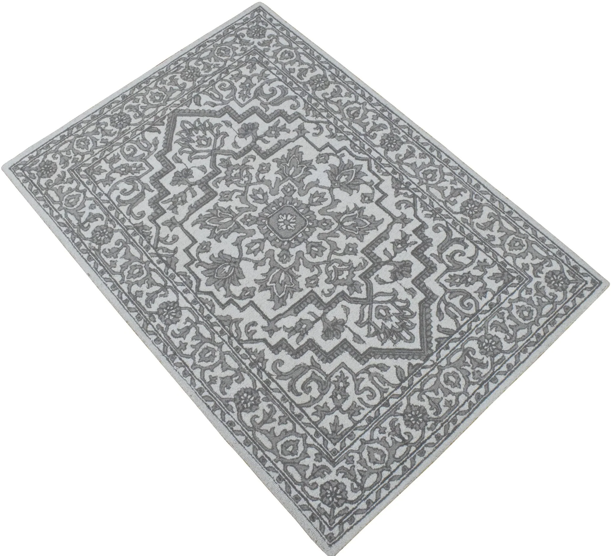5x8 Silver and Charcoal Traditional Design Wool Area Rug - Image 3