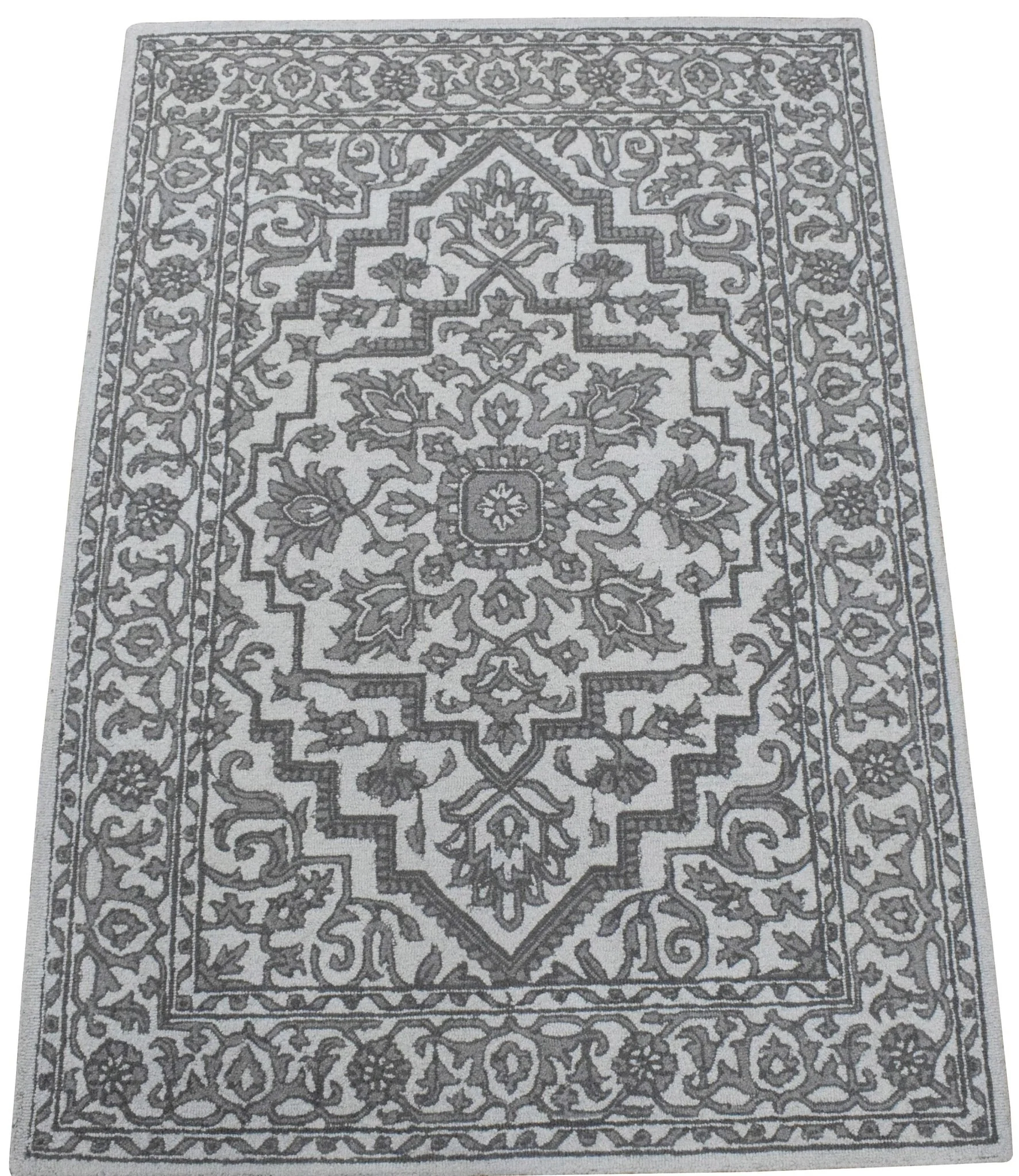 5x8 Silver and Charcoal Traditional Design Wool Area Rug - Image 6