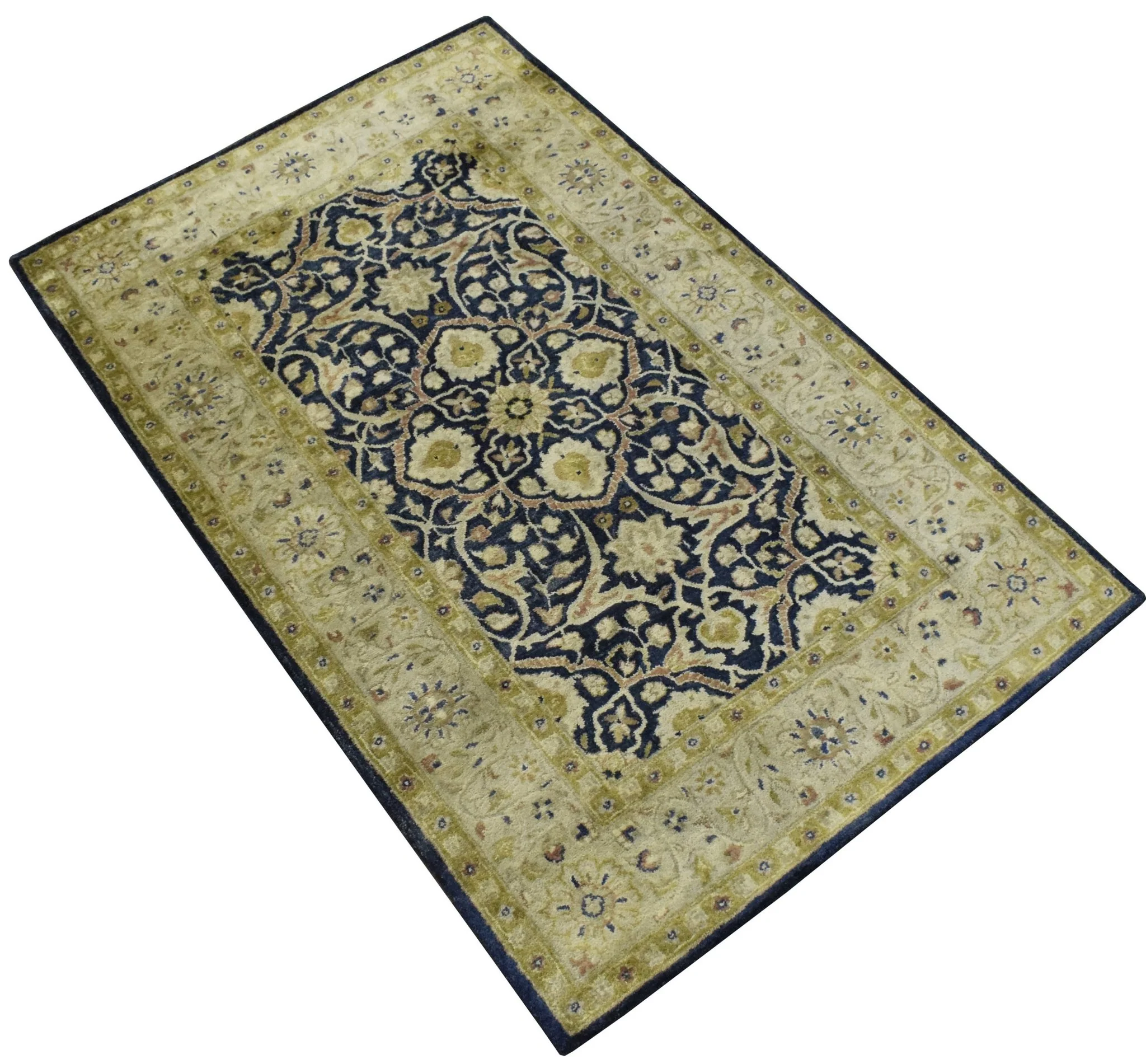 5x8 Blue and Camel Wool Area Rug | Handmade Area rug made with fine wool - Image 3