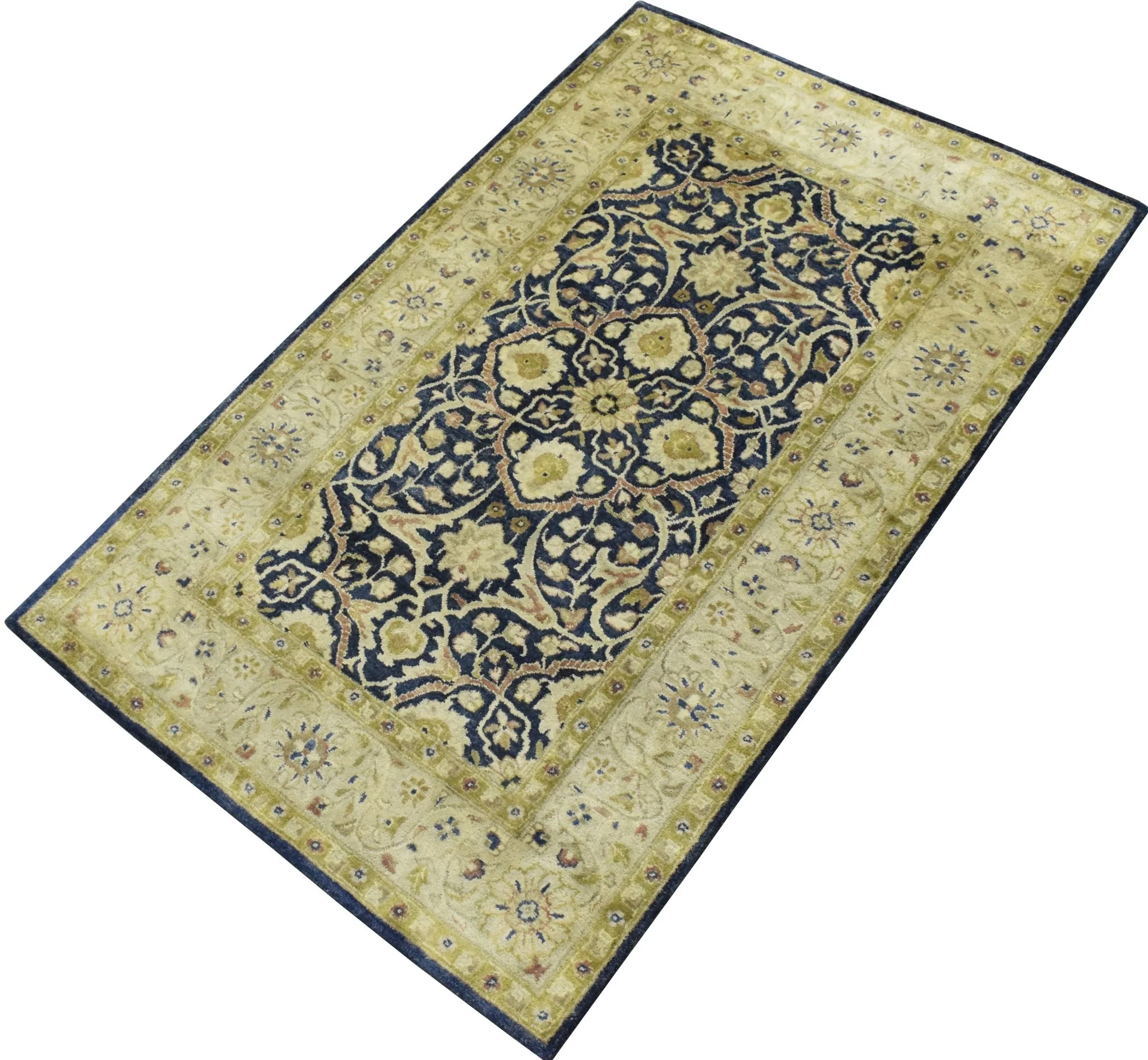 5x8 Blue and Camel Wool Area Rug | Handmade Area rug made with fine wool - Image 6