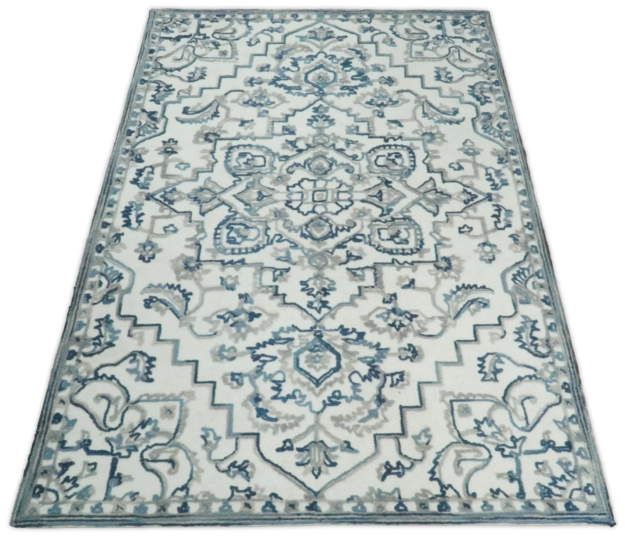 5x8 Hand Hooked Blue and Silver Wool Textured Loop Area Rug | GAR1 - Image 3