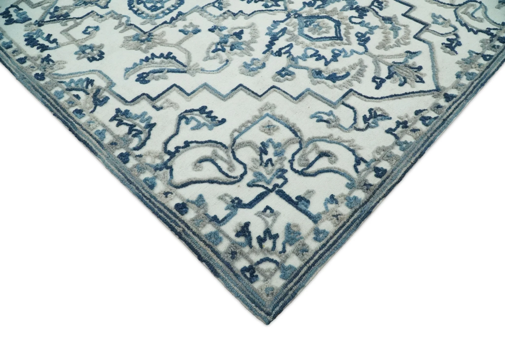 5x8 Hand Hooked Blue and Silver Wool Textured Loop Area Rug | GAR1 - Image 6