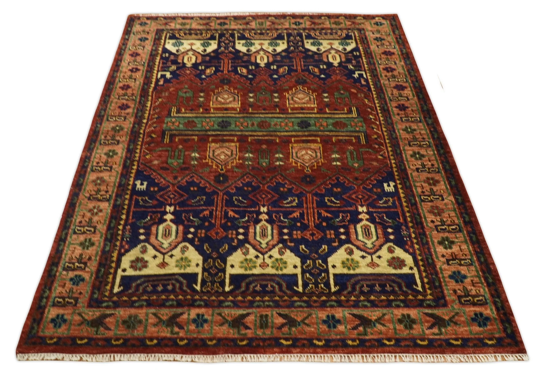 Wool Traditional Antique Style Wool Red and Blue Area Rug - Image 10