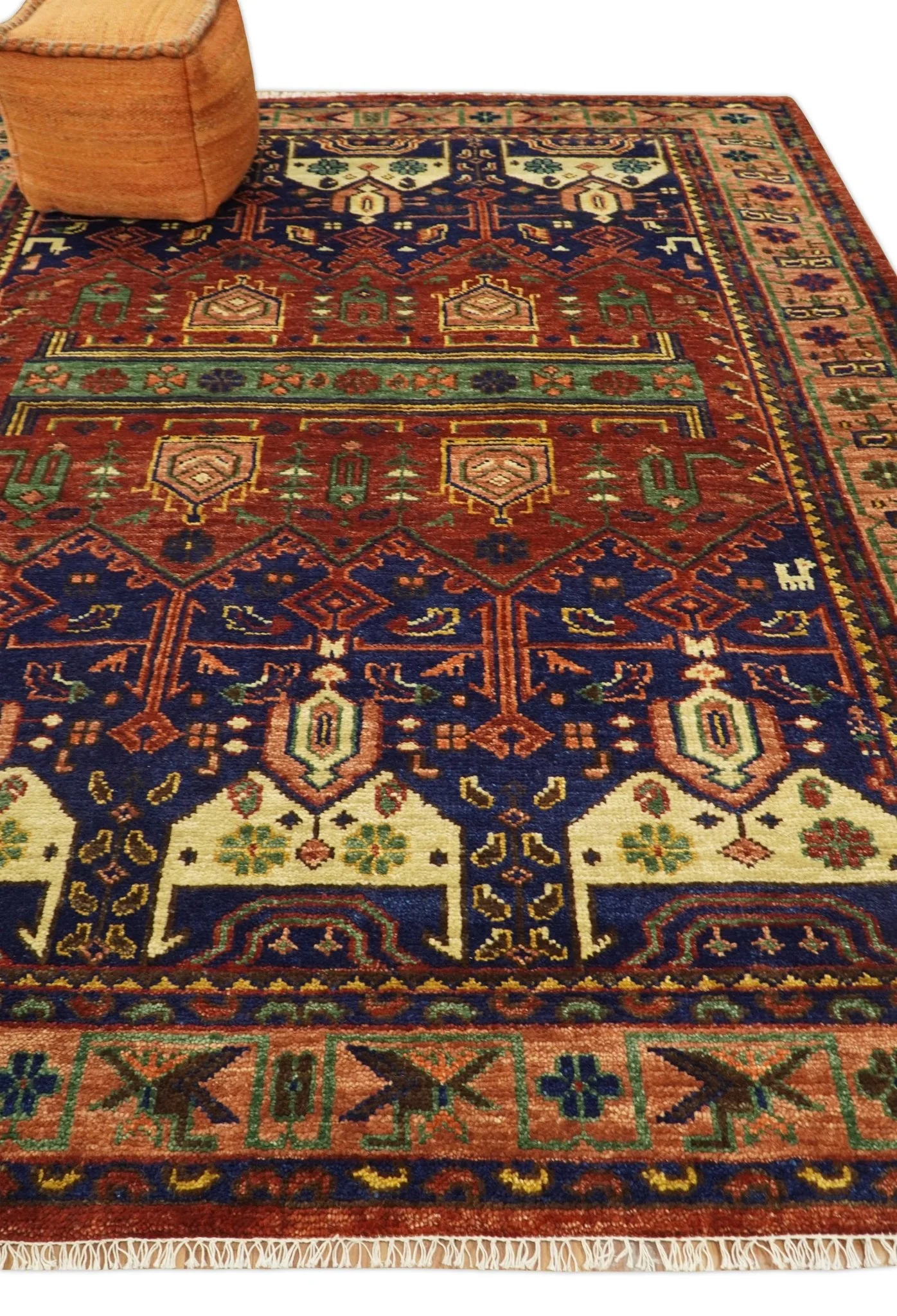 Wool Traditional Antique Style Wool Red and Blue Area Rug - Image 12