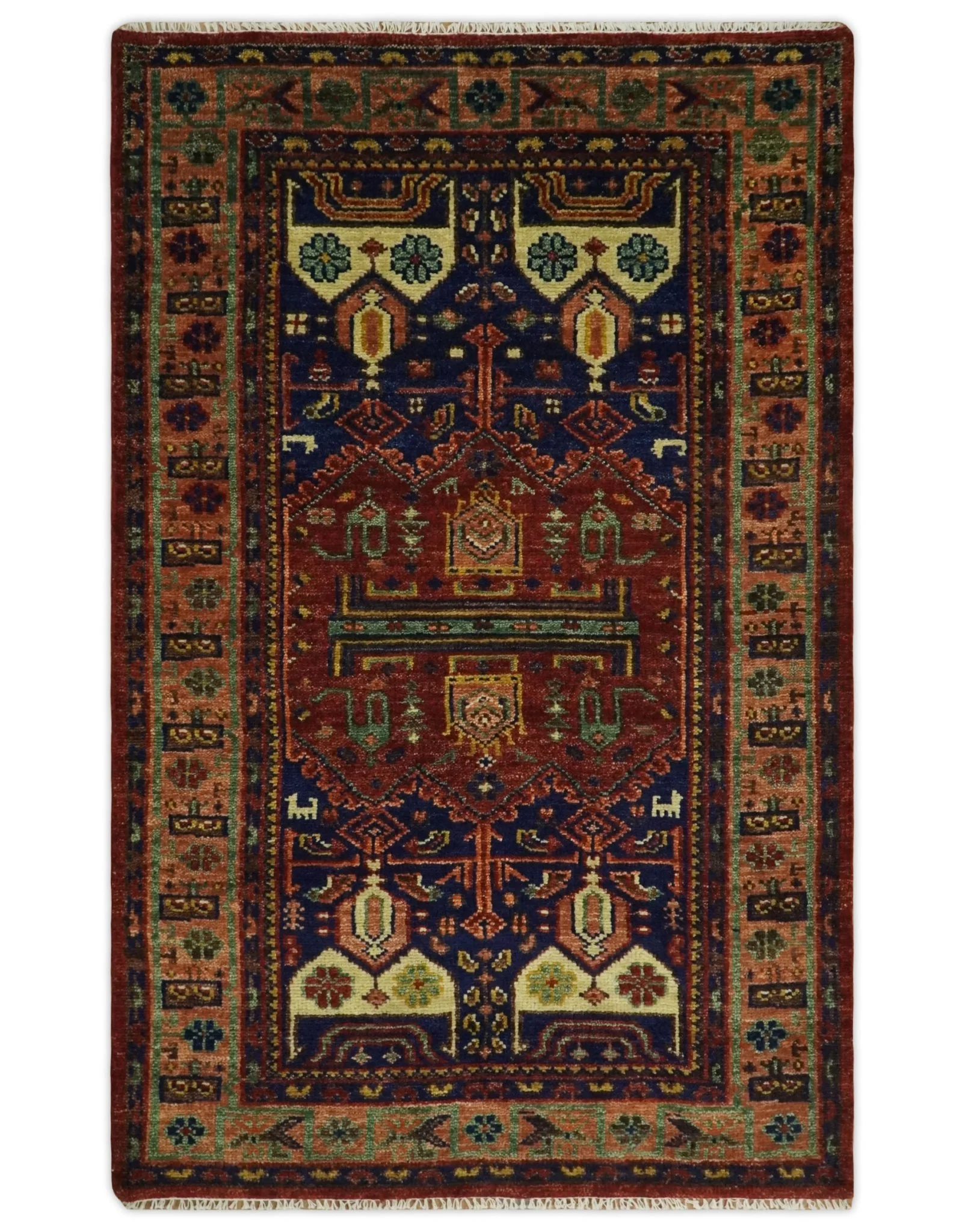 Wool Traditional Antique Style Wool Red and Blue Area Rug - Image 14