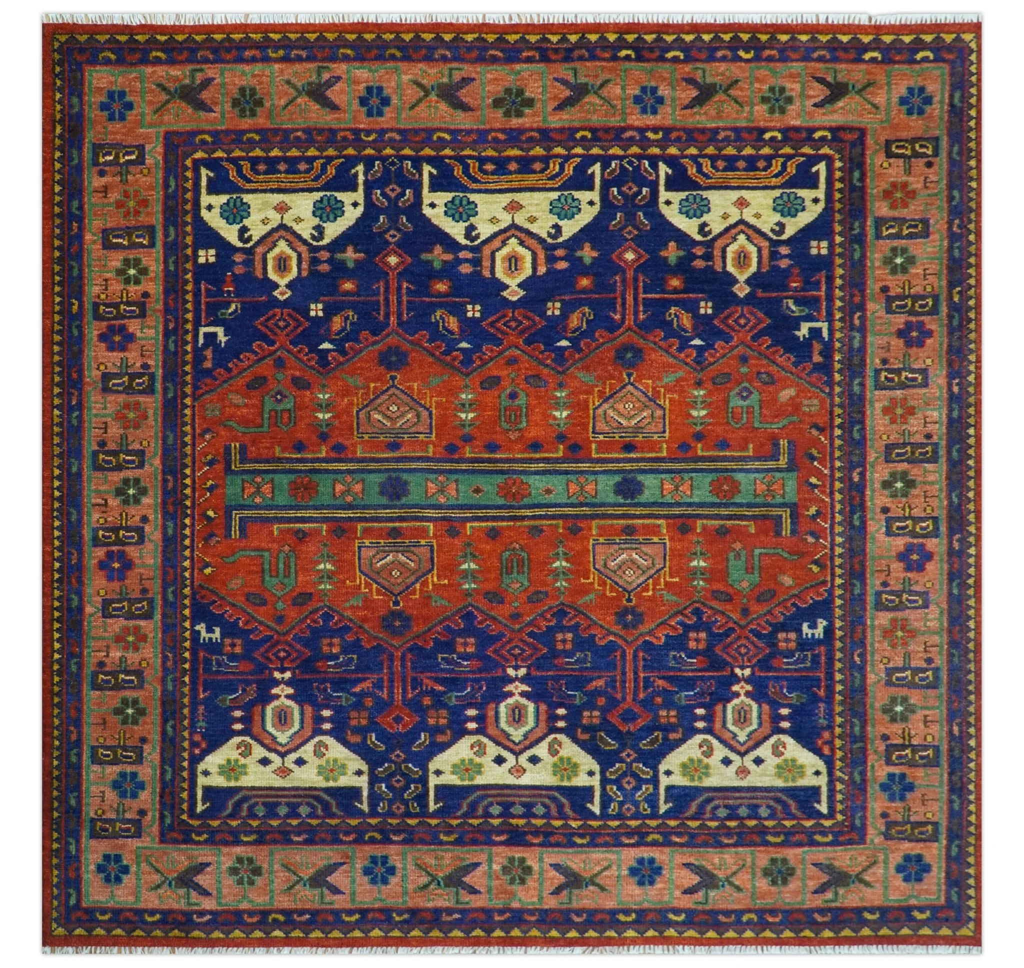 Wool Traditional Antique Style Wool Red and Blue Area Rug - Image 16