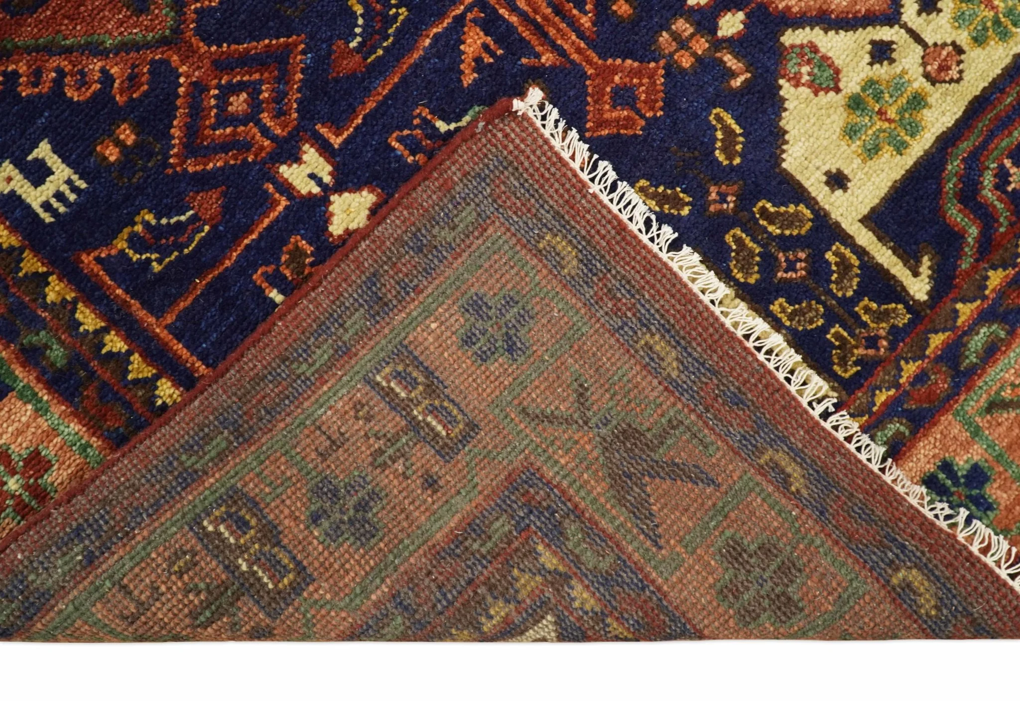 Wool Traditional Antique Style Wool Red and Blue Area Rug - Image 6