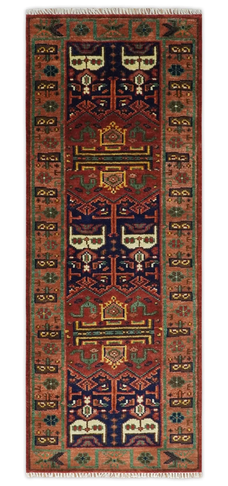Wool Traditional Antique Style Wool Red and Blue Area Rug - Image 9