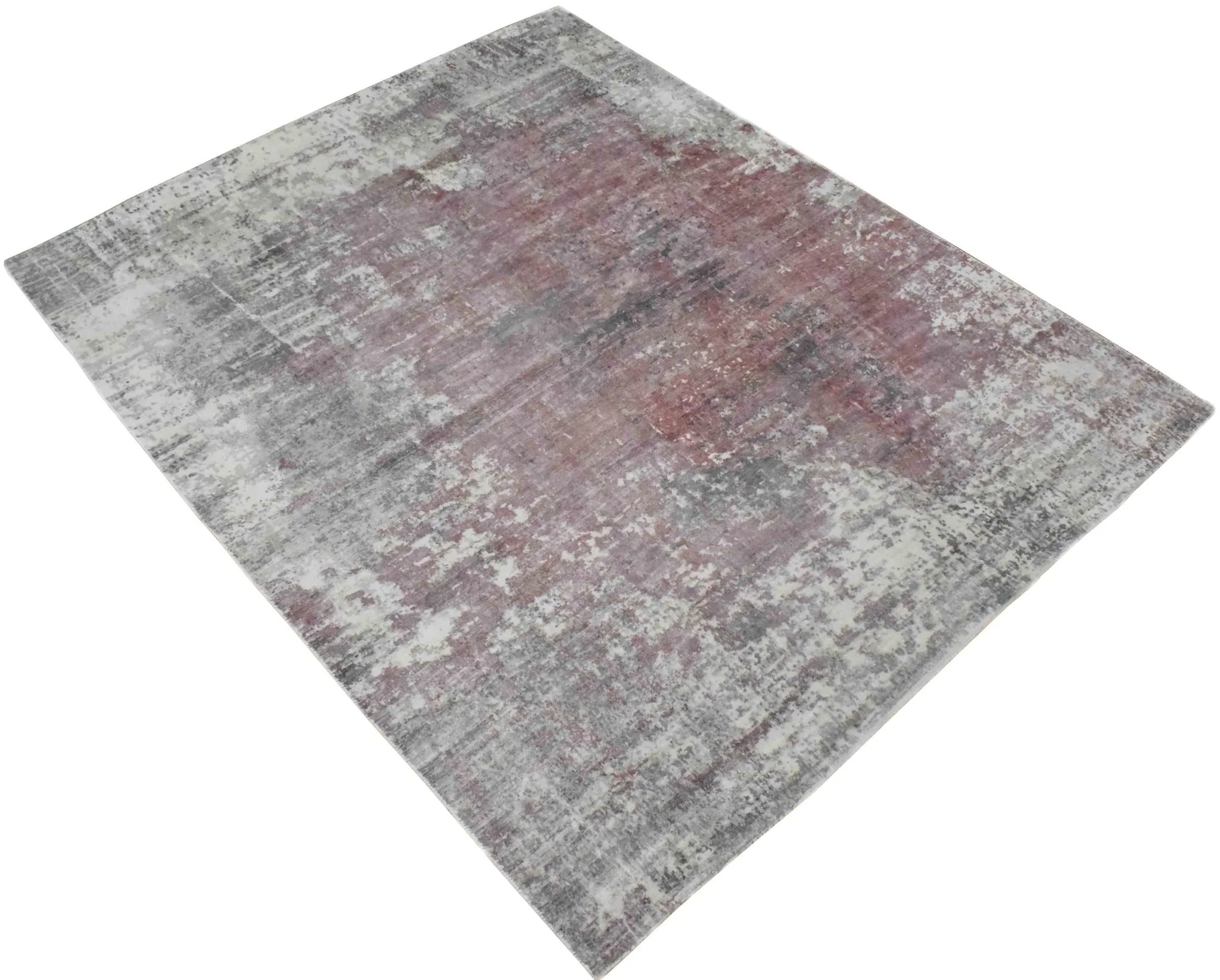 Handmade 6.6x8 Rug, Abstract Red and Gray Rug made with Viscose Art Silk | TRD0079AR668 - Image 3