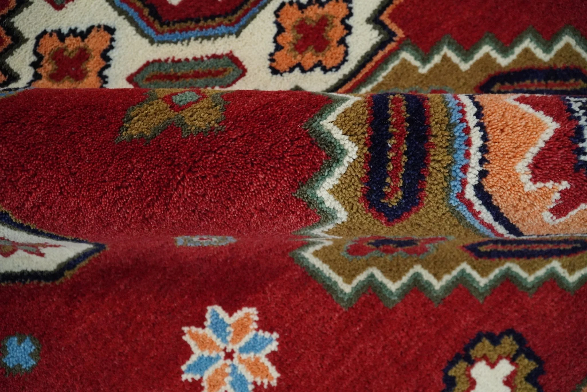 6x6 Square Hand Knotted Antique Kazak Red and Ivory Traditional Tribal Armenian Rug | KZA15 - Image 10