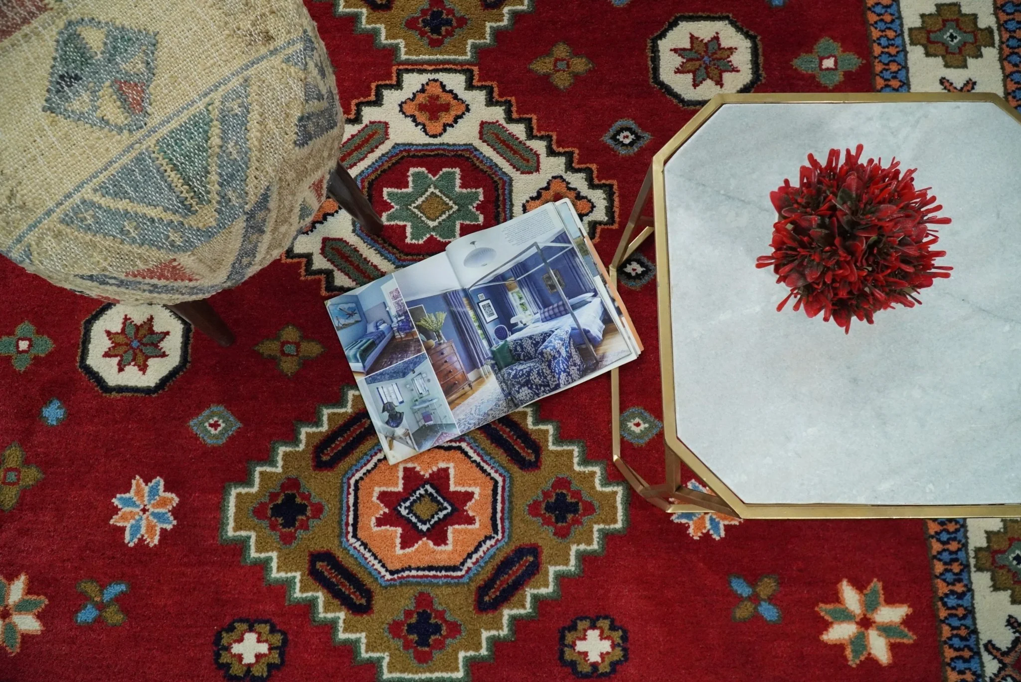 6x6 Square Hand Knotted Antique Kazak Red and Ivory Traditional Tribal Armenian Rug | KZA15 - Image 5