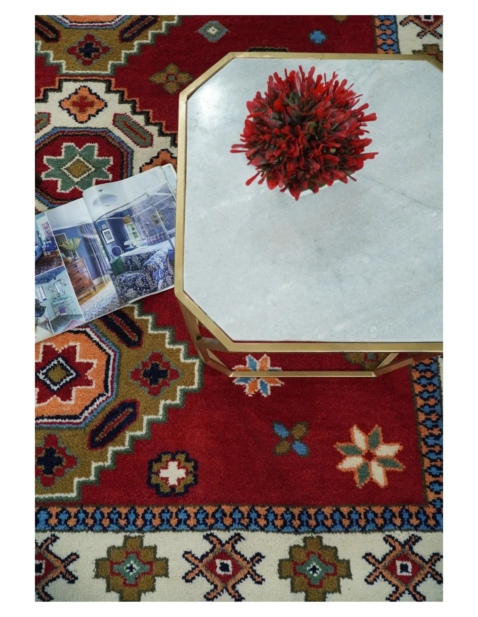 6x6 Square Hand Knotted Antique Kazak Red and Ivory Traditional Tribal Armenian Rug | KZA15 - Image 7