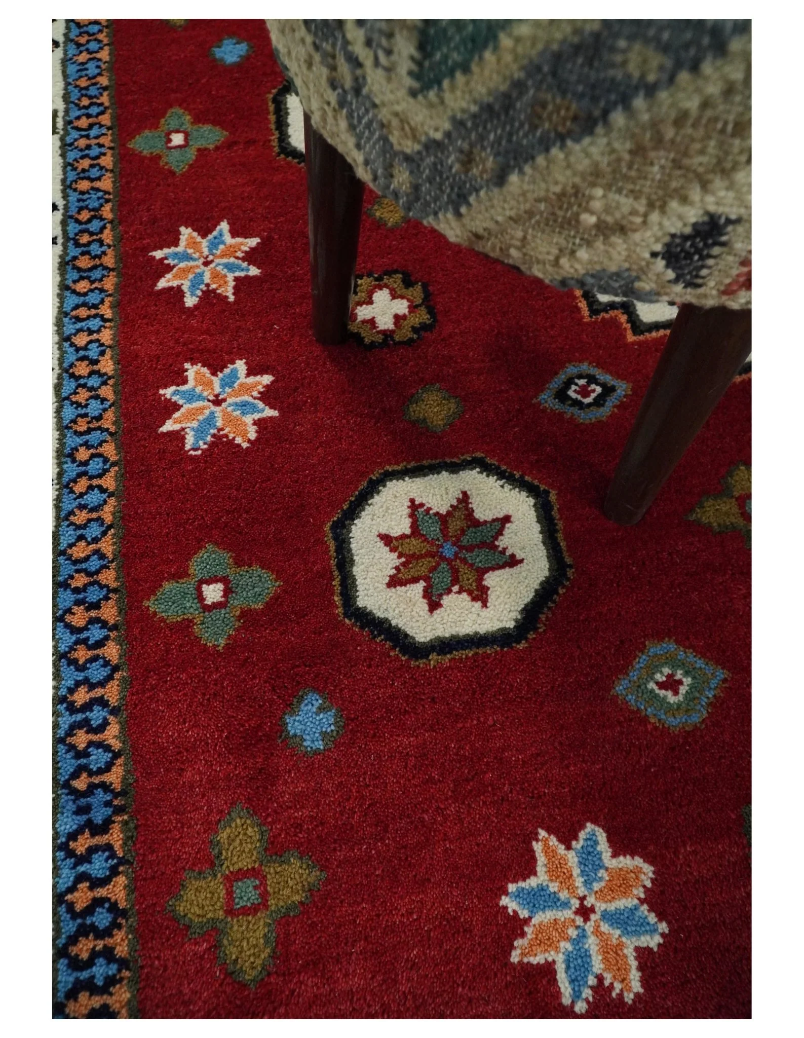 6x6 Square Hand Knotted Antique Kazak Red and Ivory Traditional Tribal Armenian Rug | KZA15 - Image 8